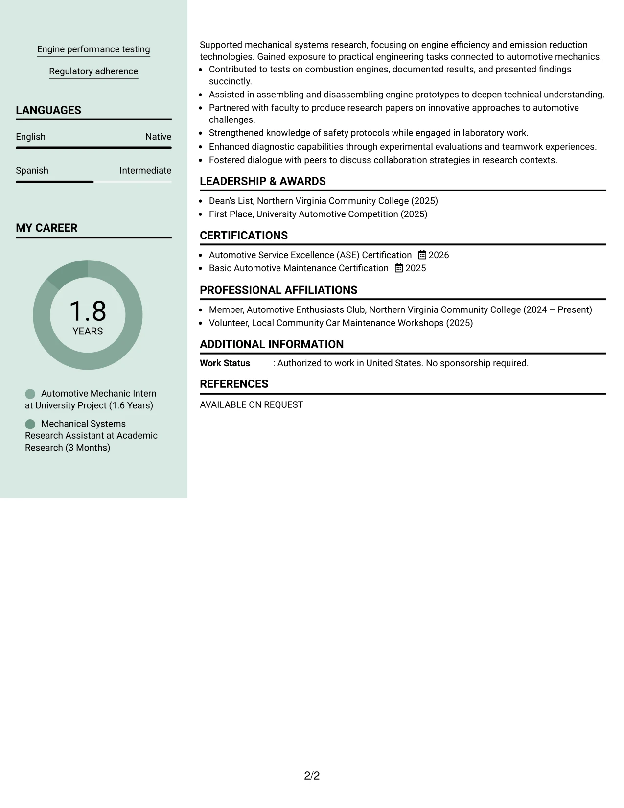Resume Example Page 2