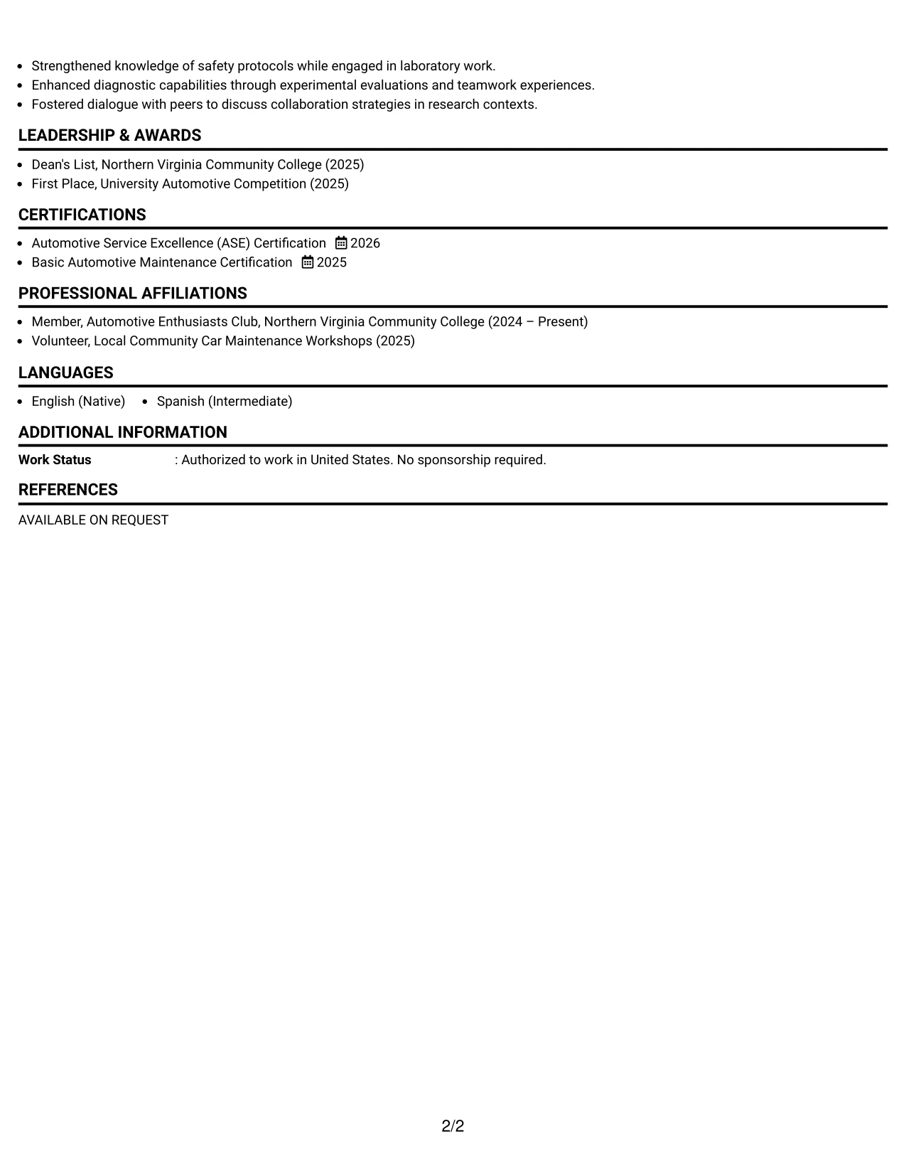 Resume Example Page 2