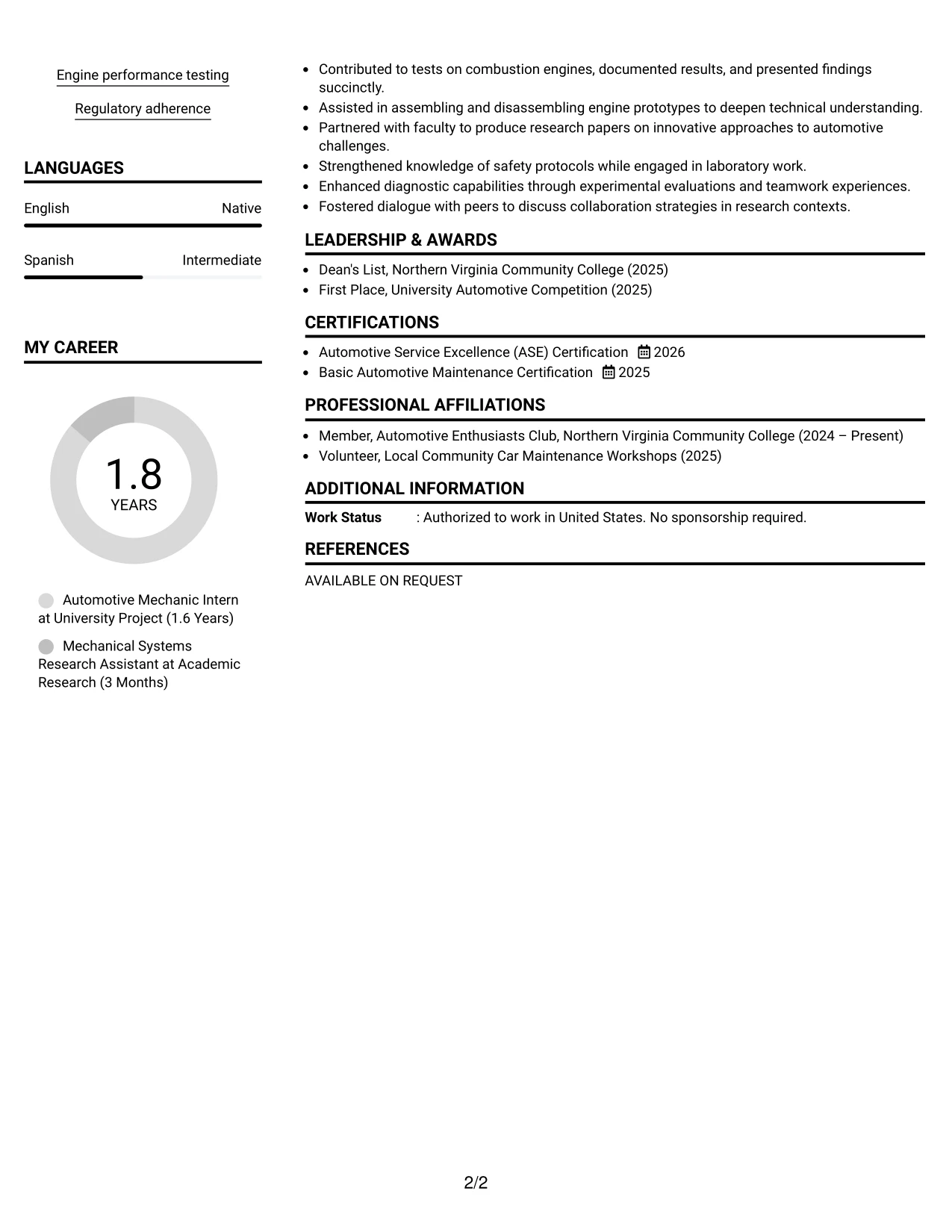 Resume Example Page 2