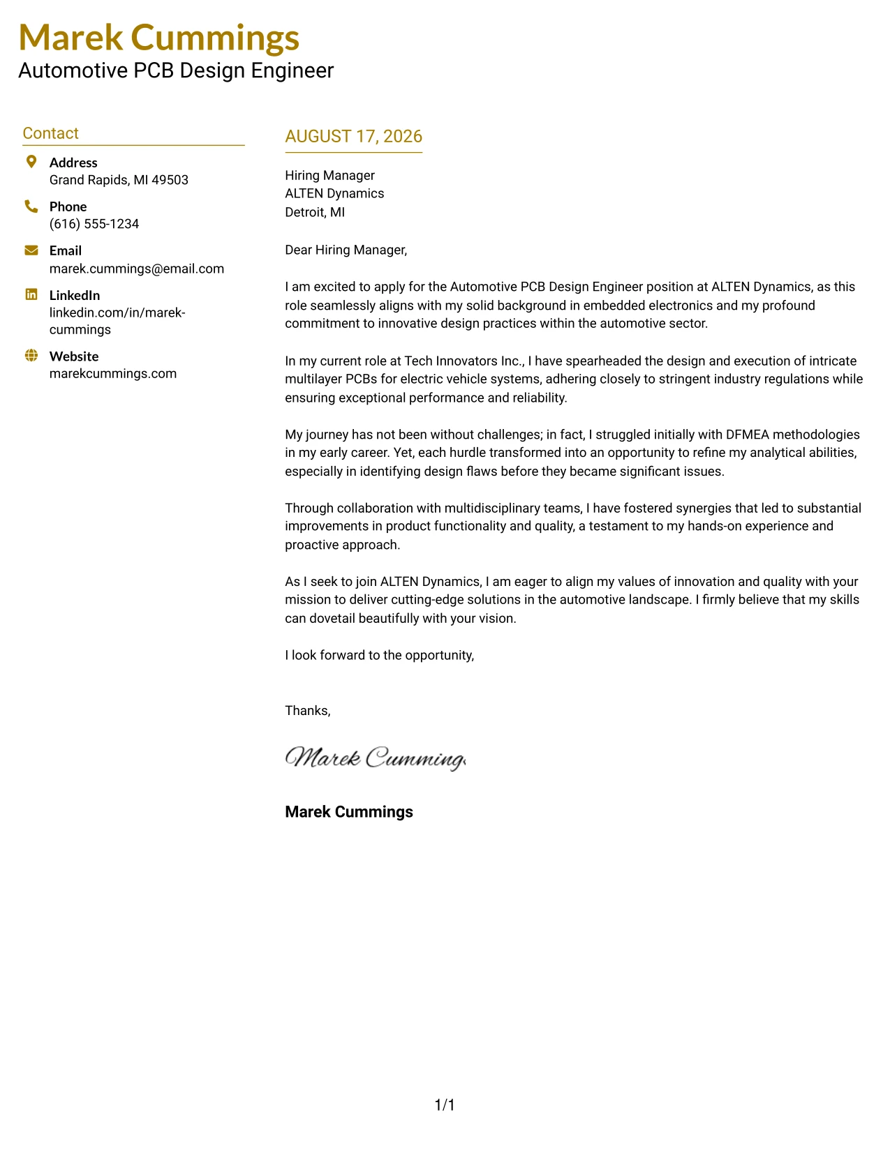 Resume Example Page 1