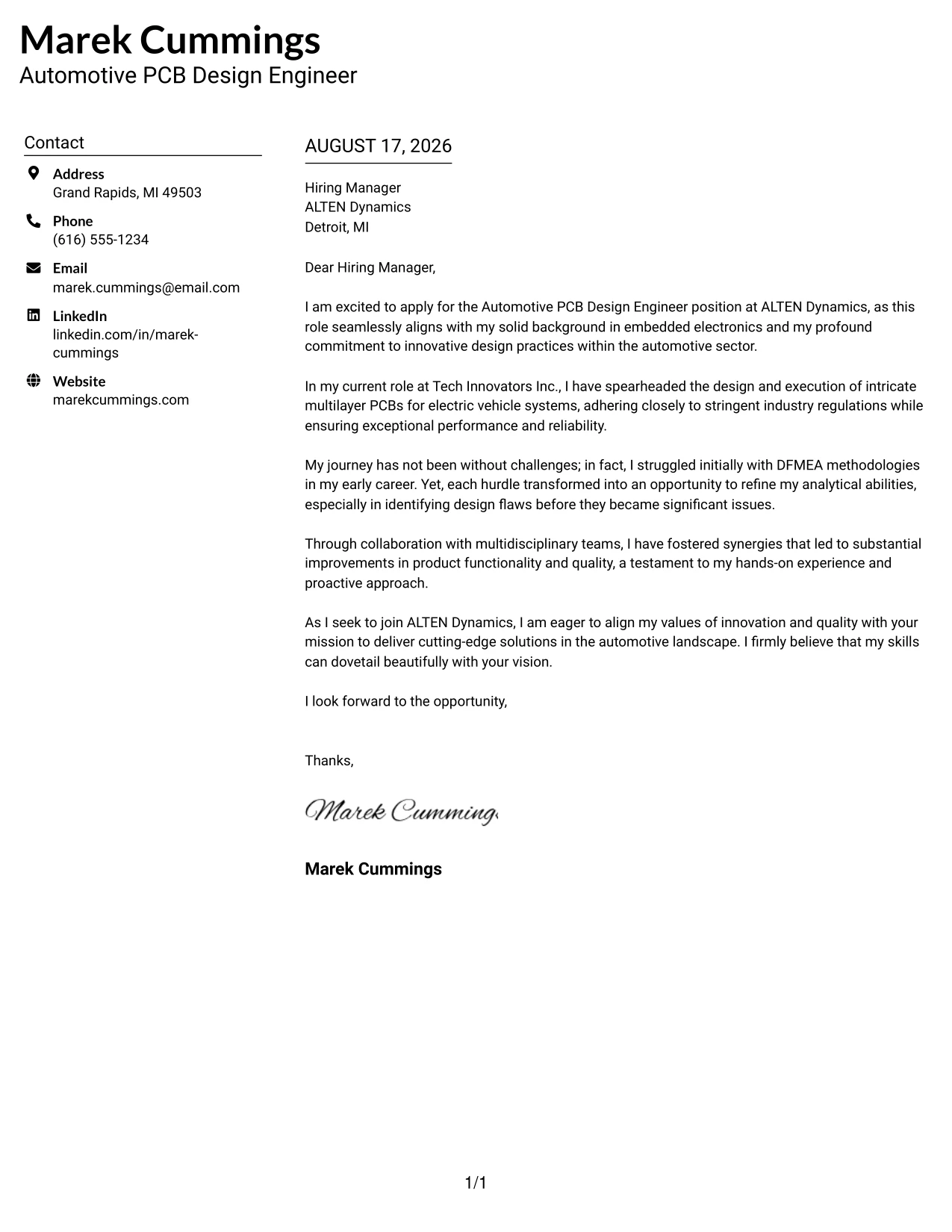 Resume Example Page 1