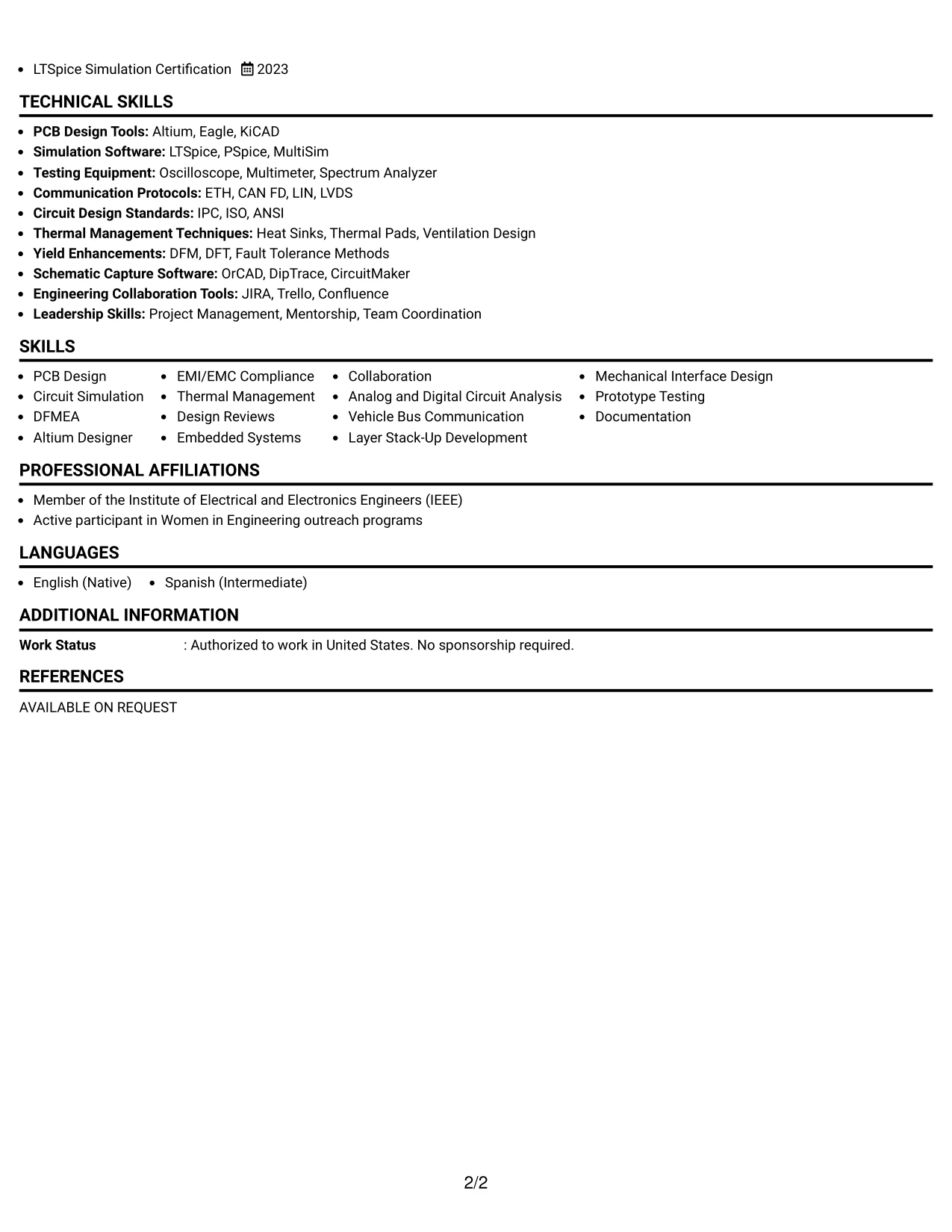 Resume Example Page 2