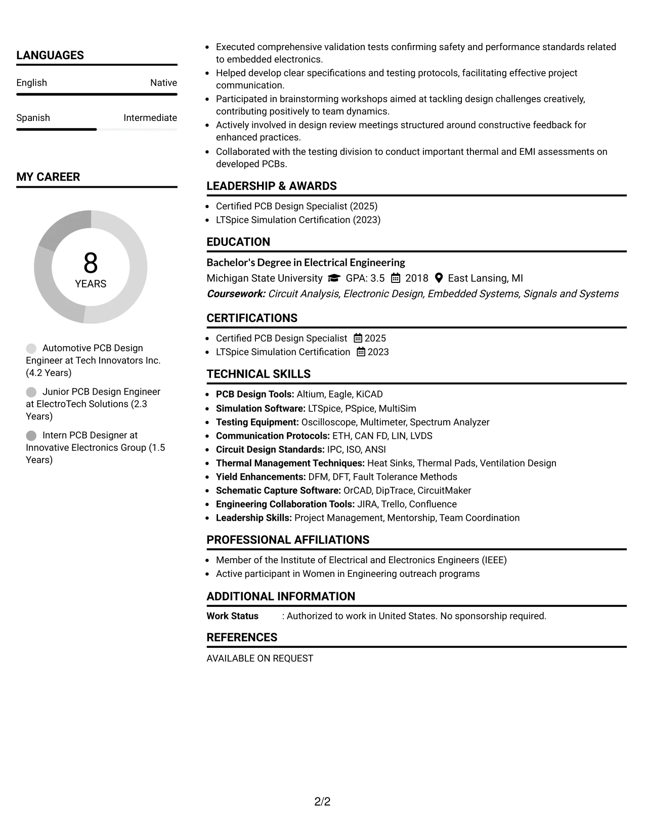 Resume Example Page 2