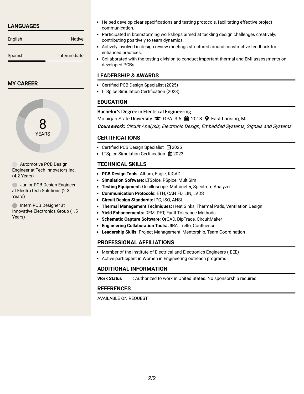 Resume Example Page 2