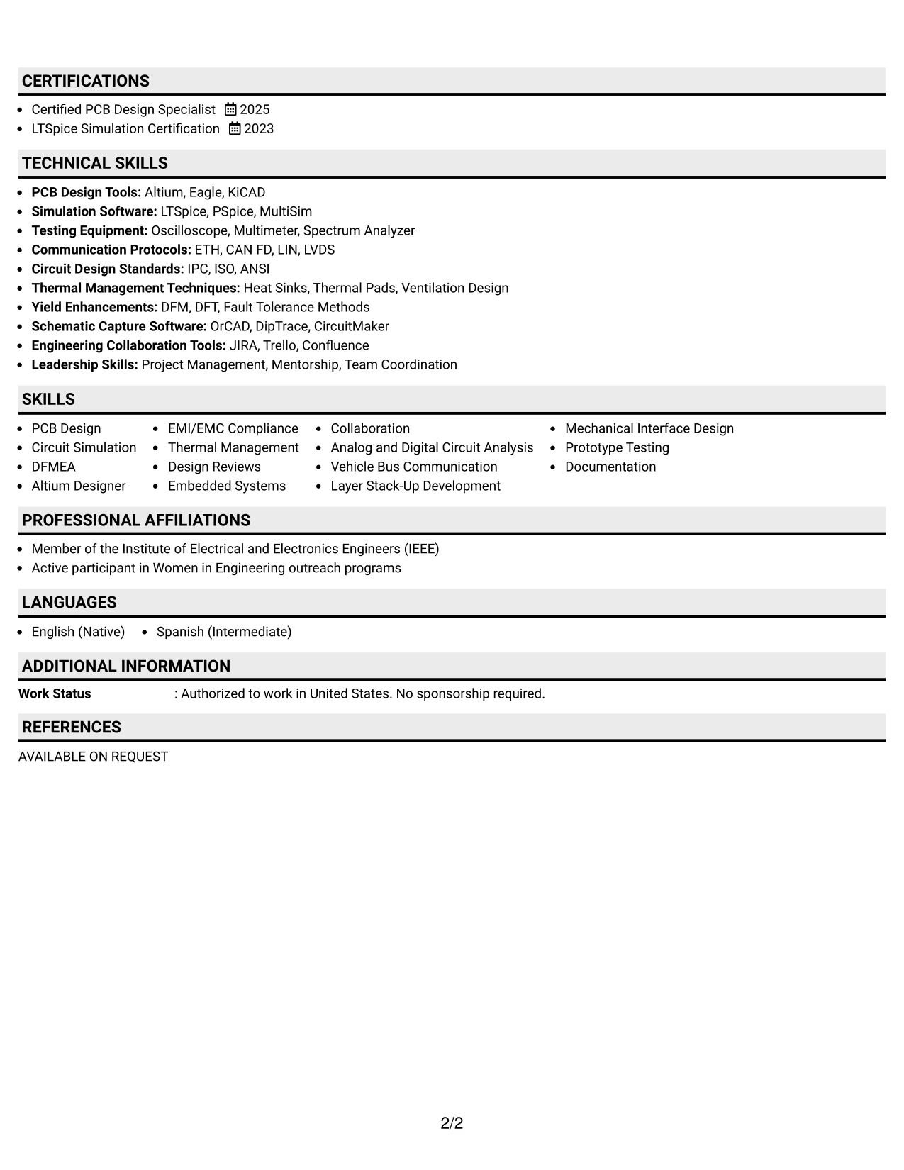 Resume Example Page 2
