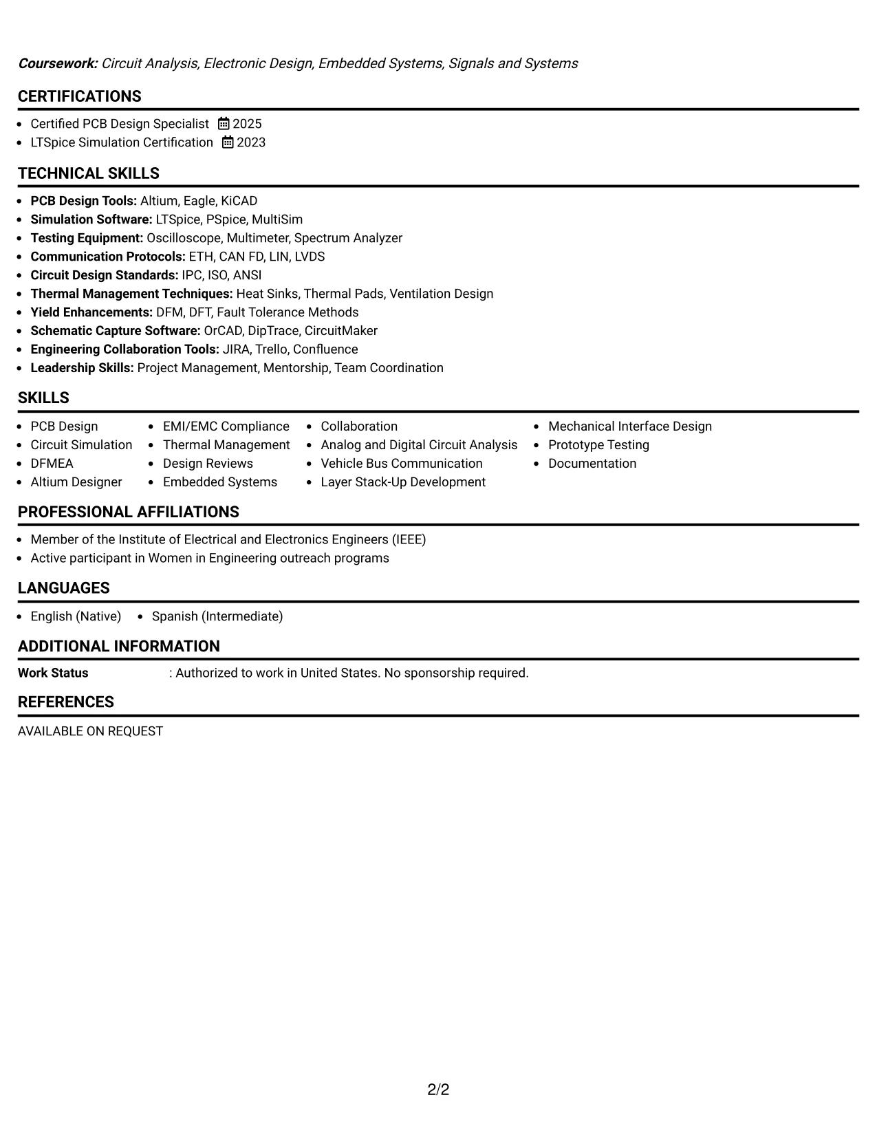 Resume Example Page 2