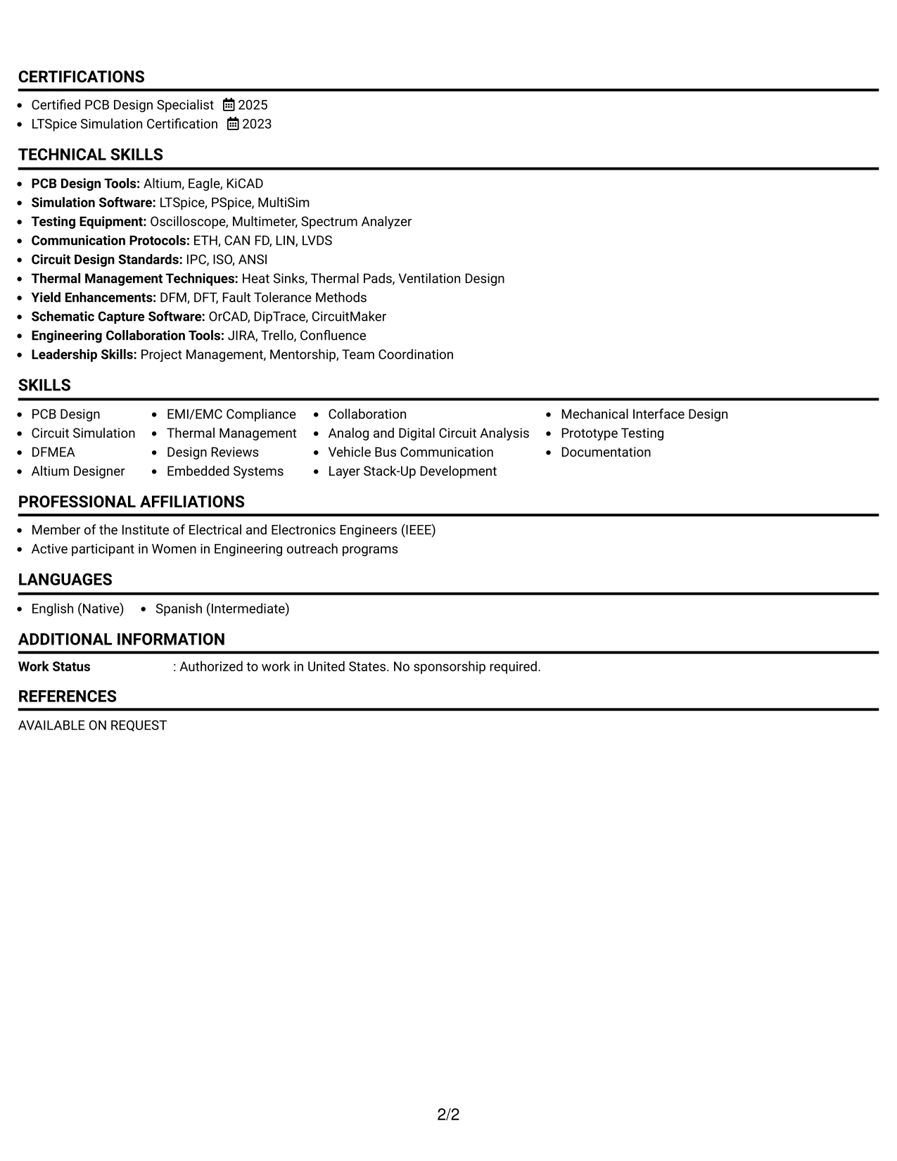 Resume Example Page 2