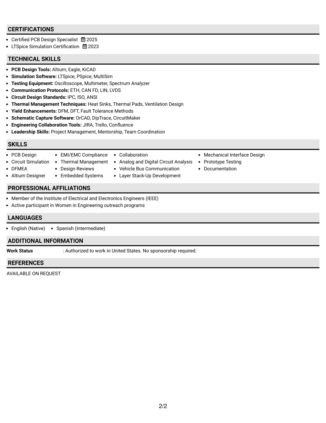 Resume Example Page 2