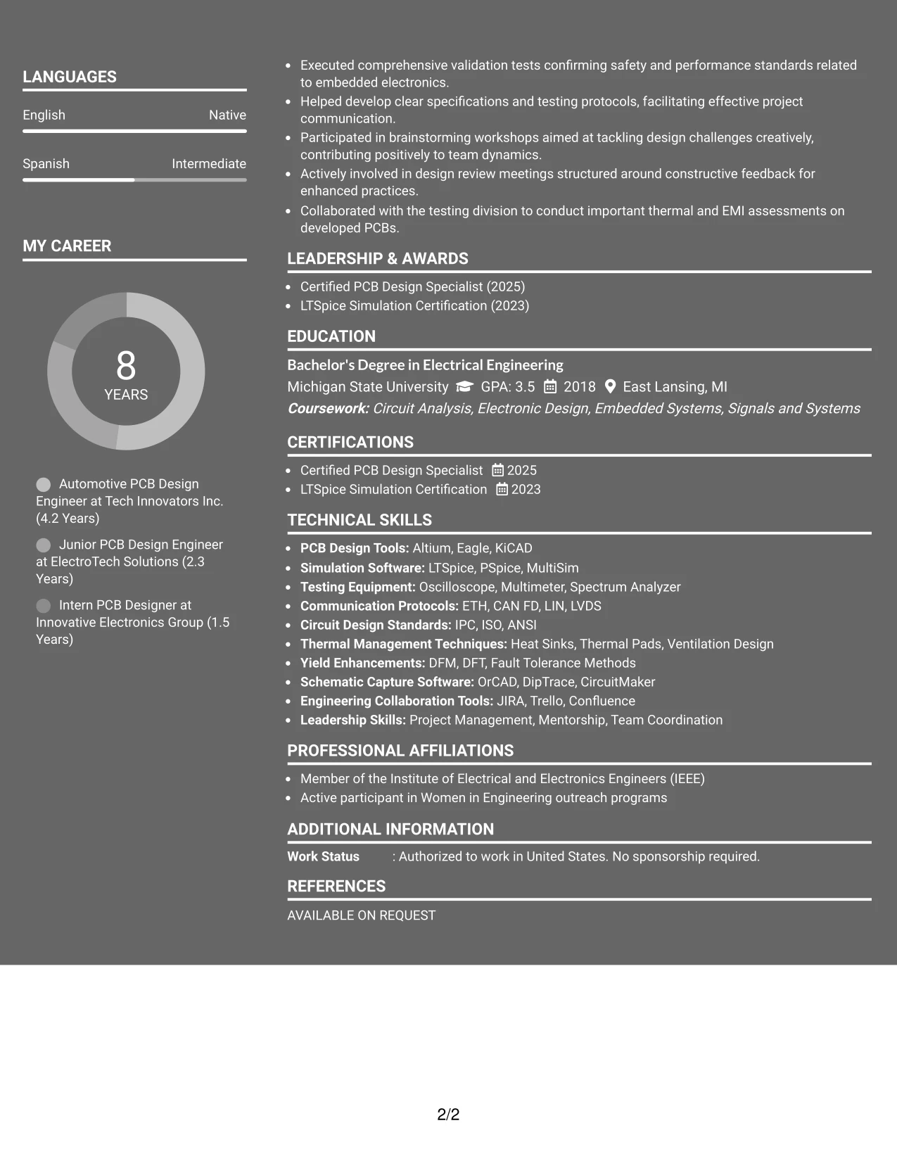 Resume Example Page 2