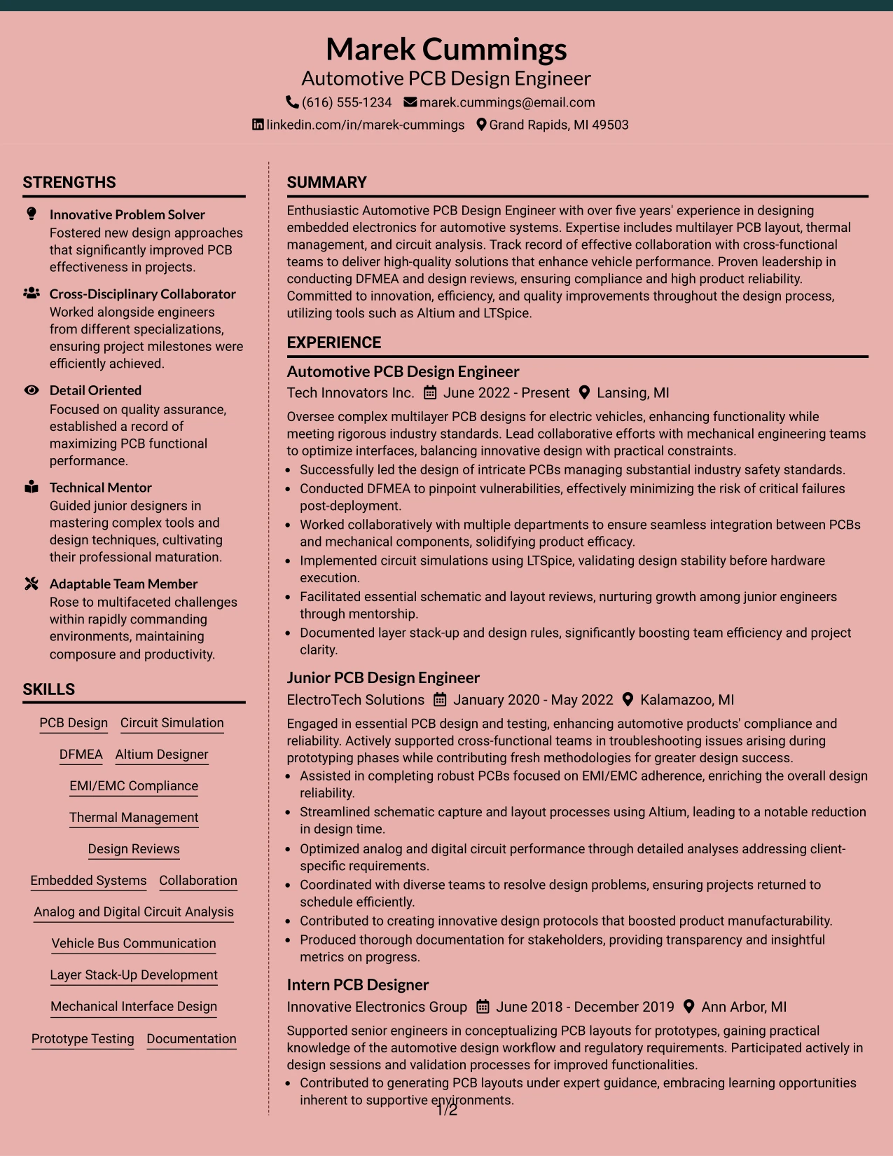 Resume Example Page 1