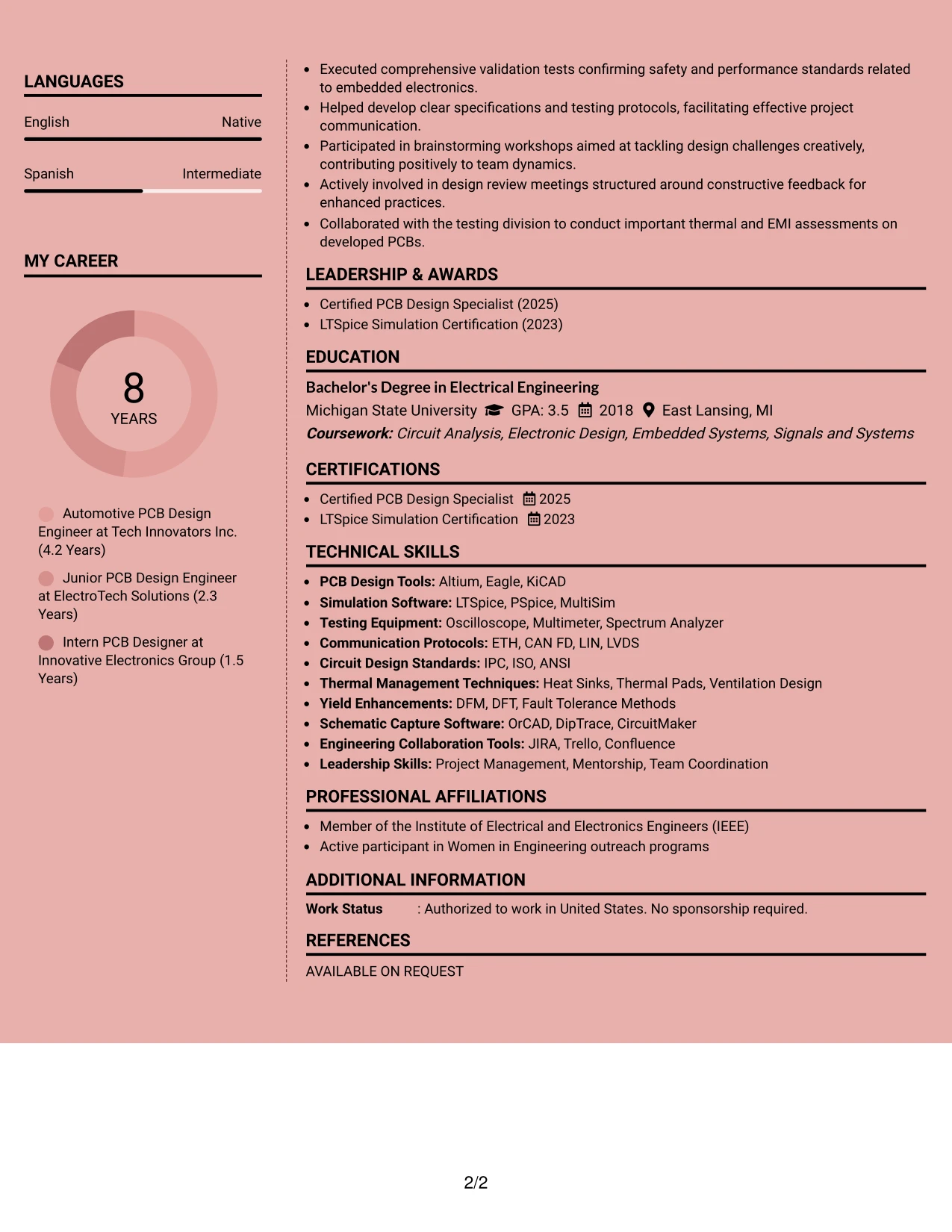 Resume Example Page 2