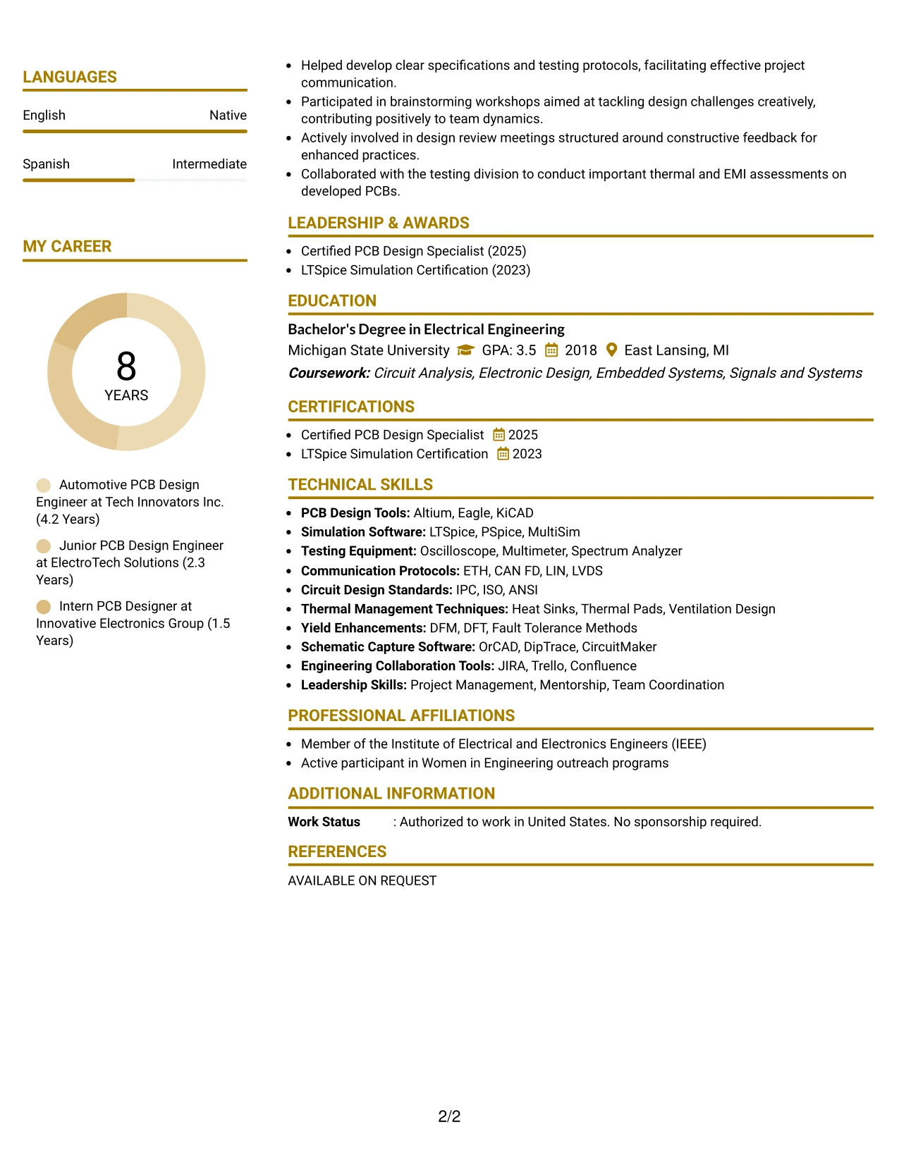 Resume Example Page 2