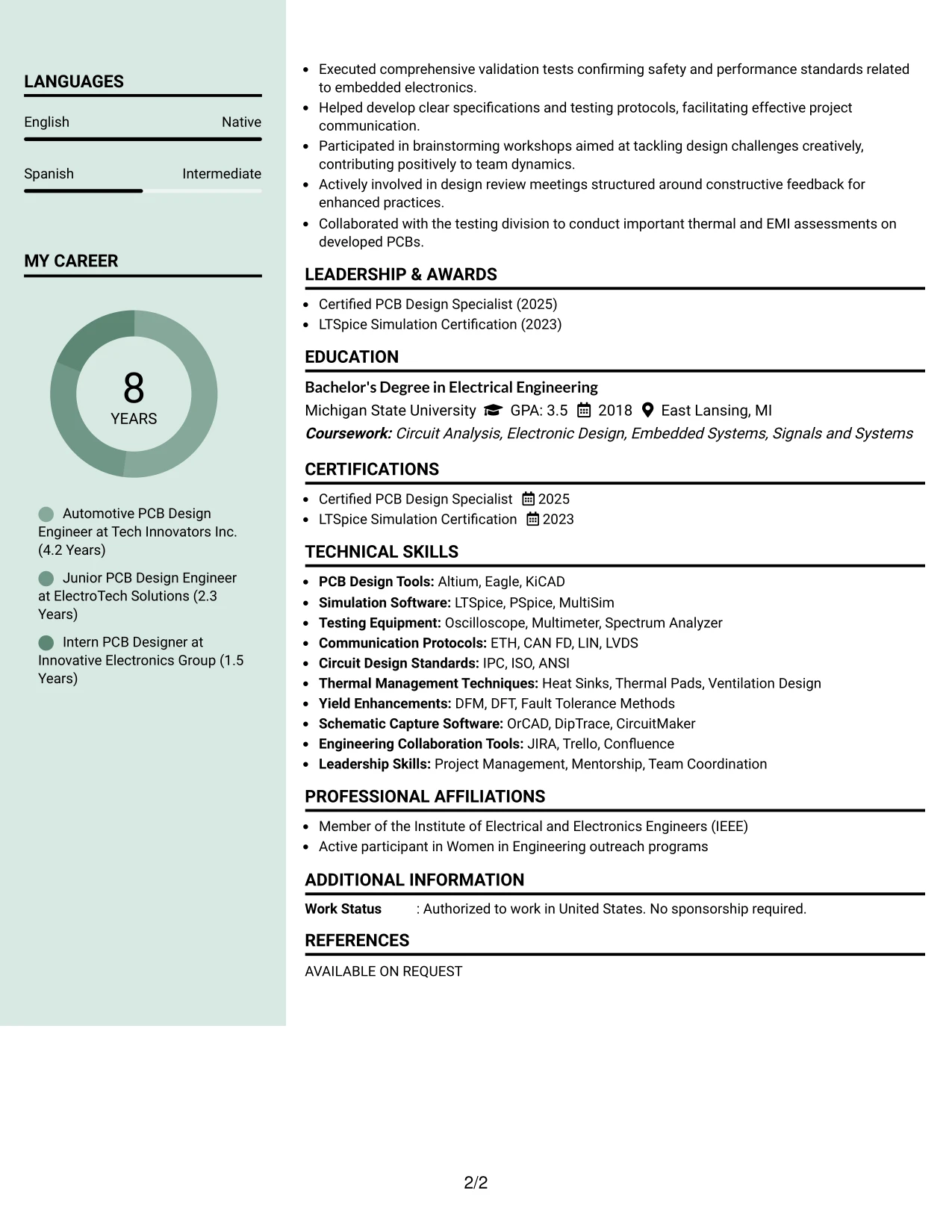 Resume Example Page 2