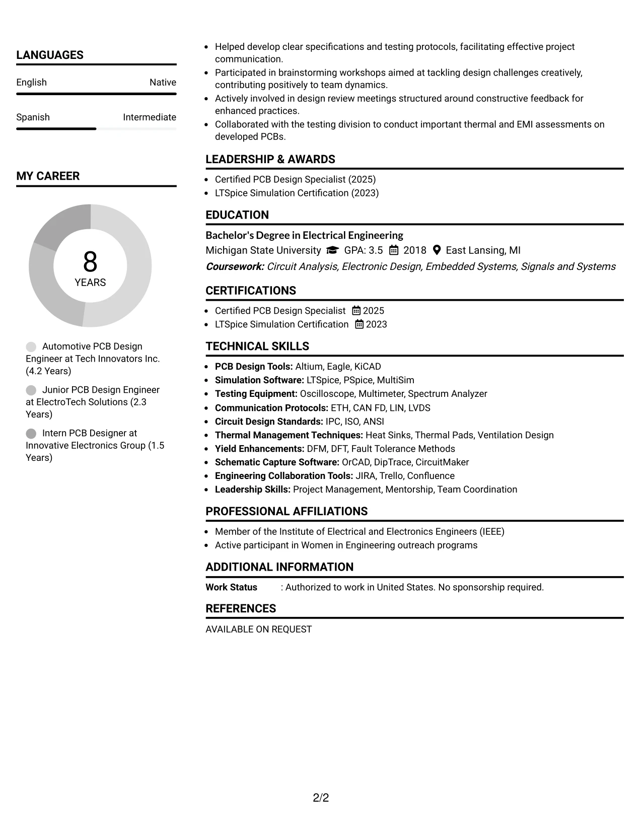 Resume Example Page 2