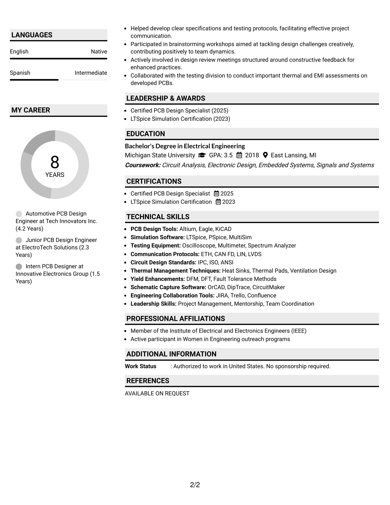 Resume Example Page 2