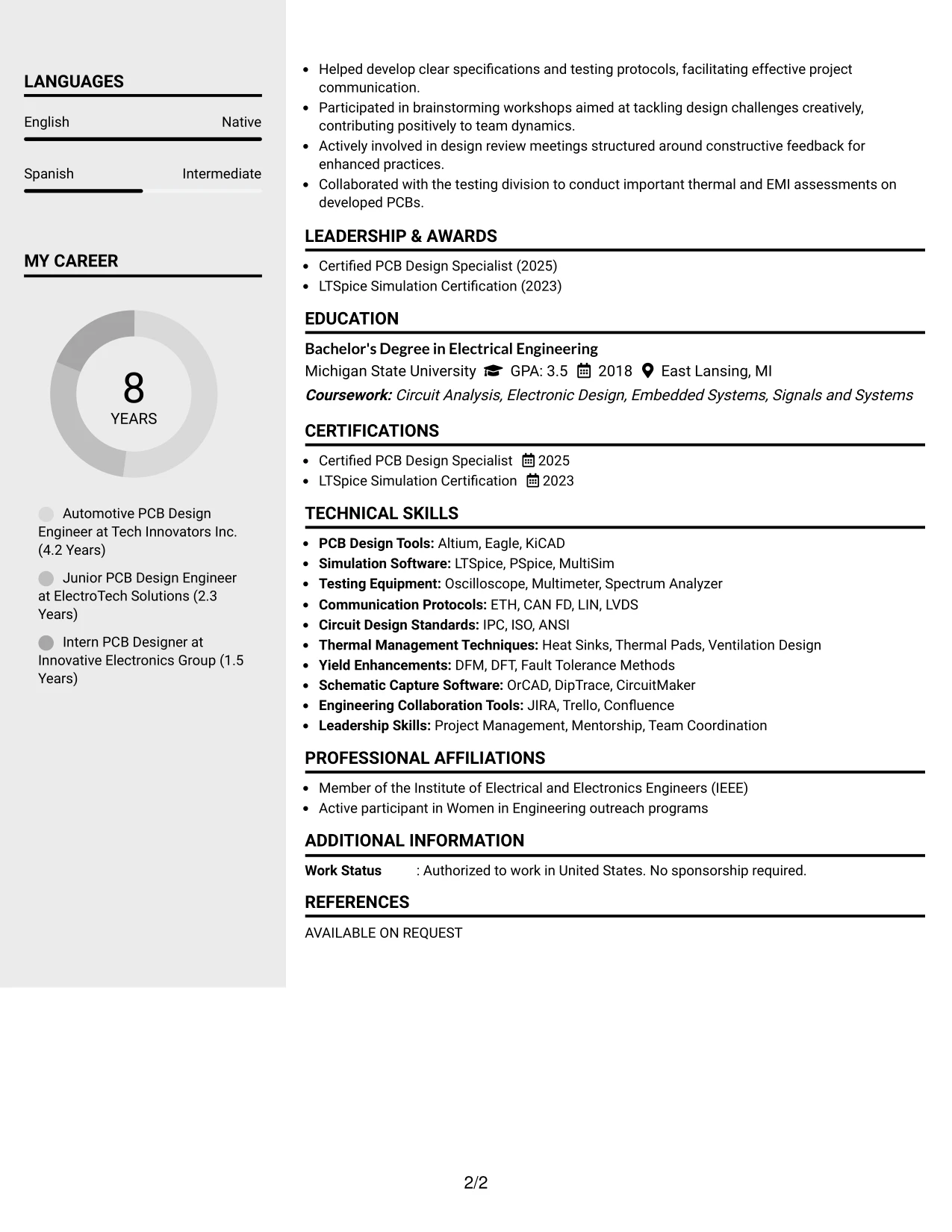 Resume Example Page 2