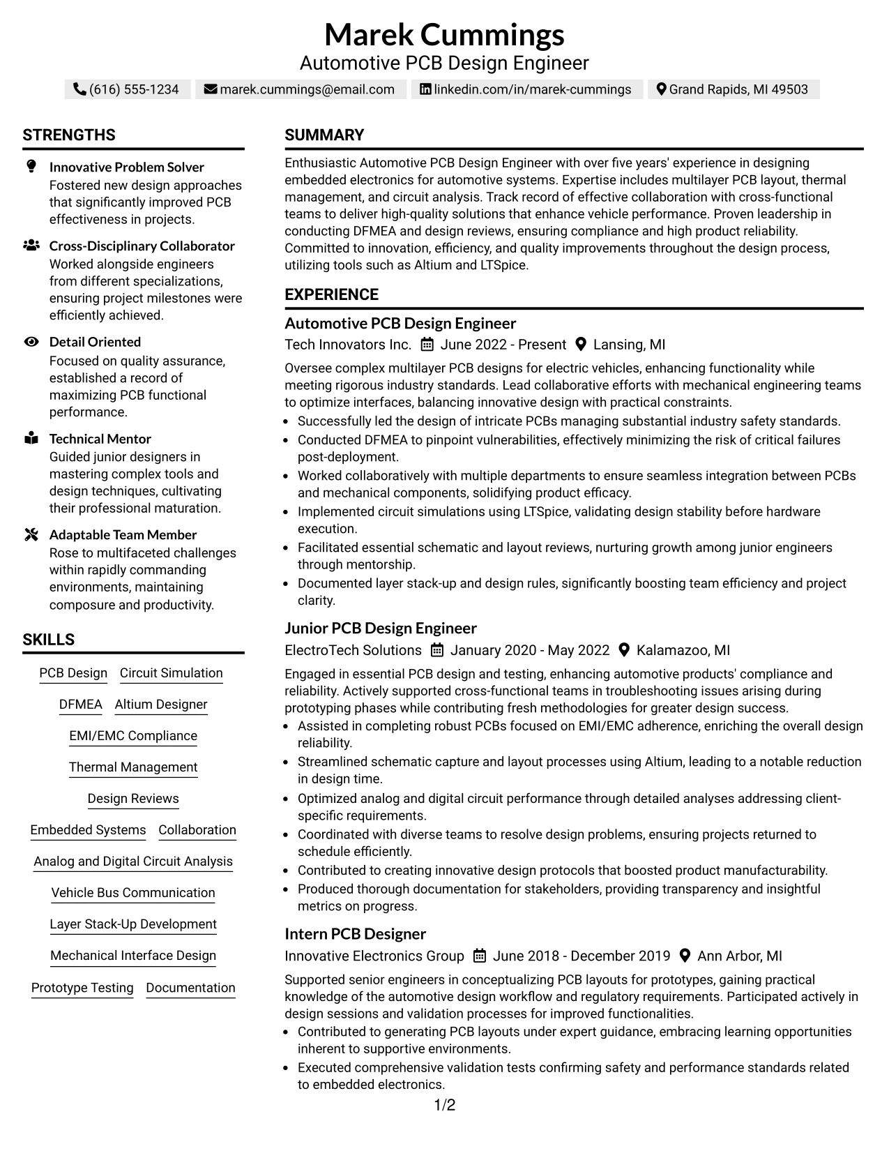 Resume Example Page 1