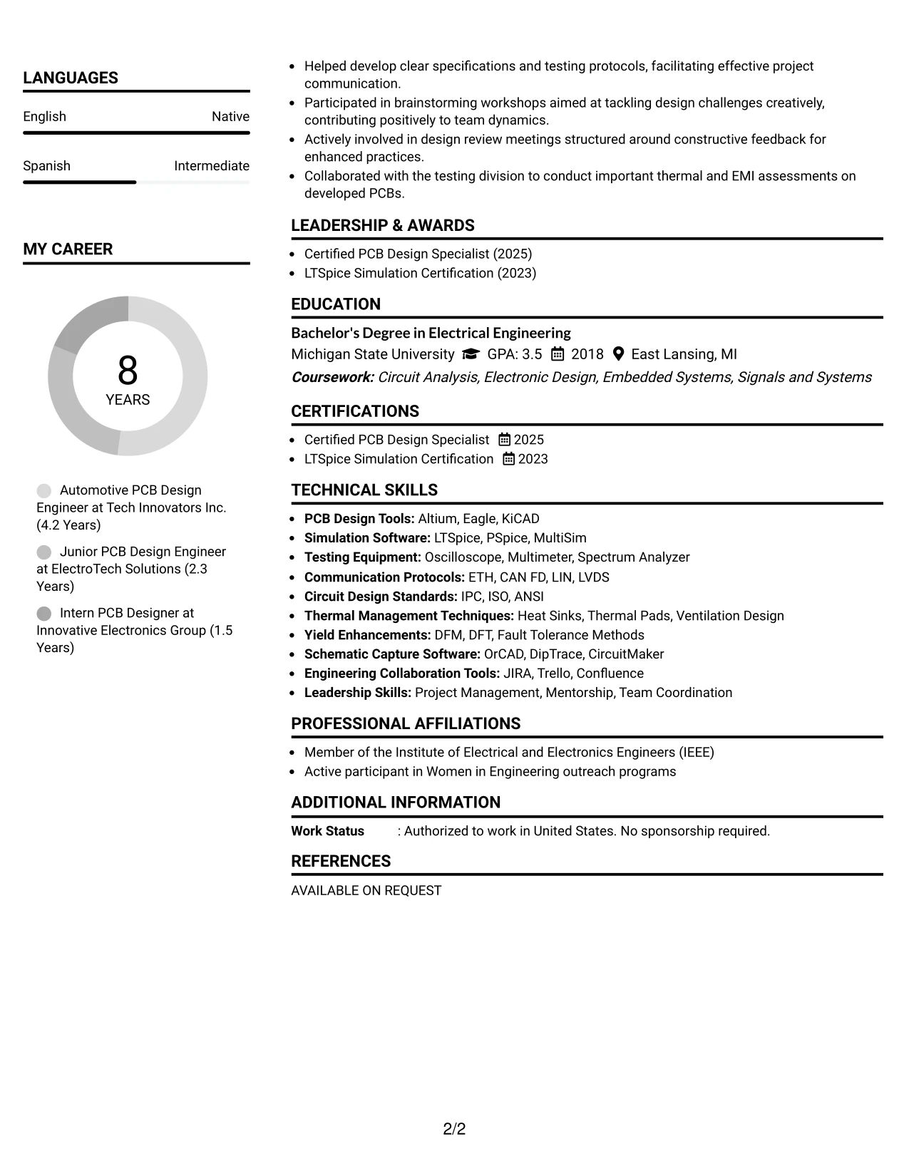 Resume Example Page 2