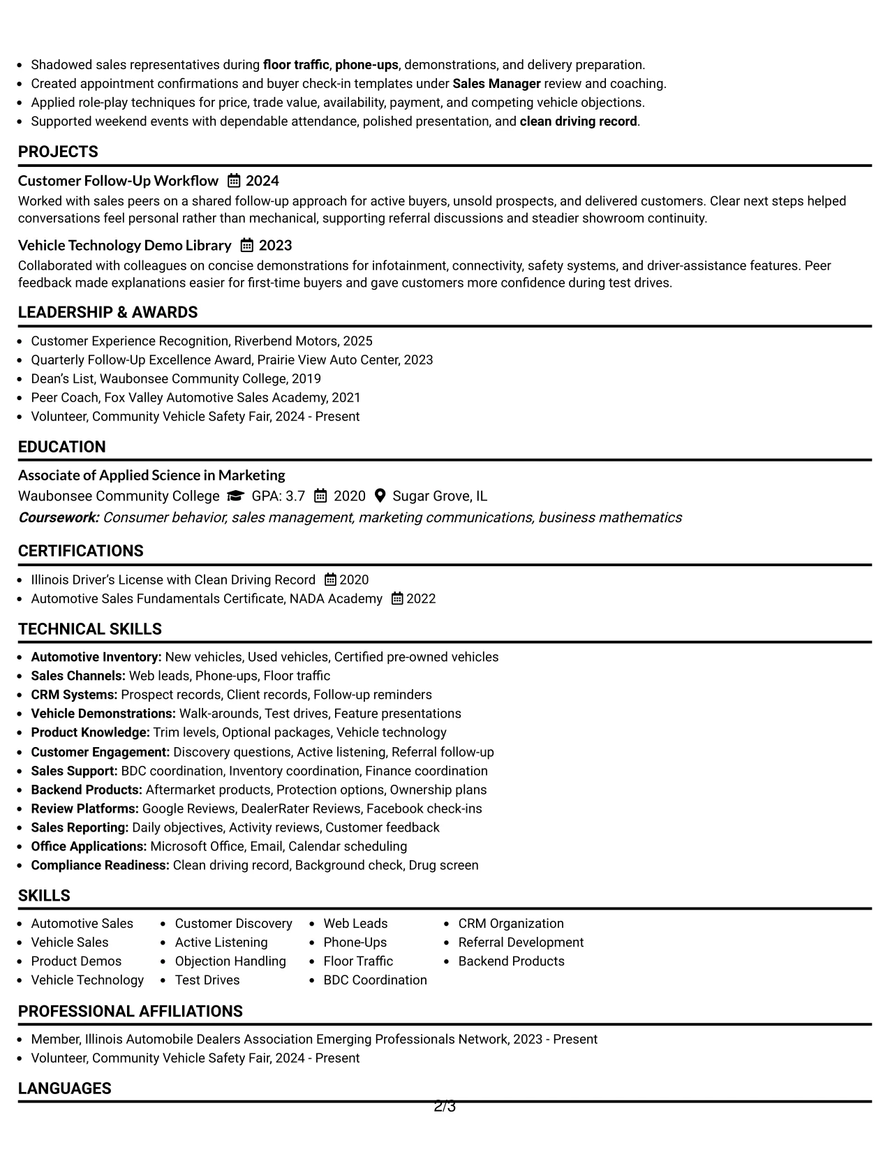 Resume Example Page 2