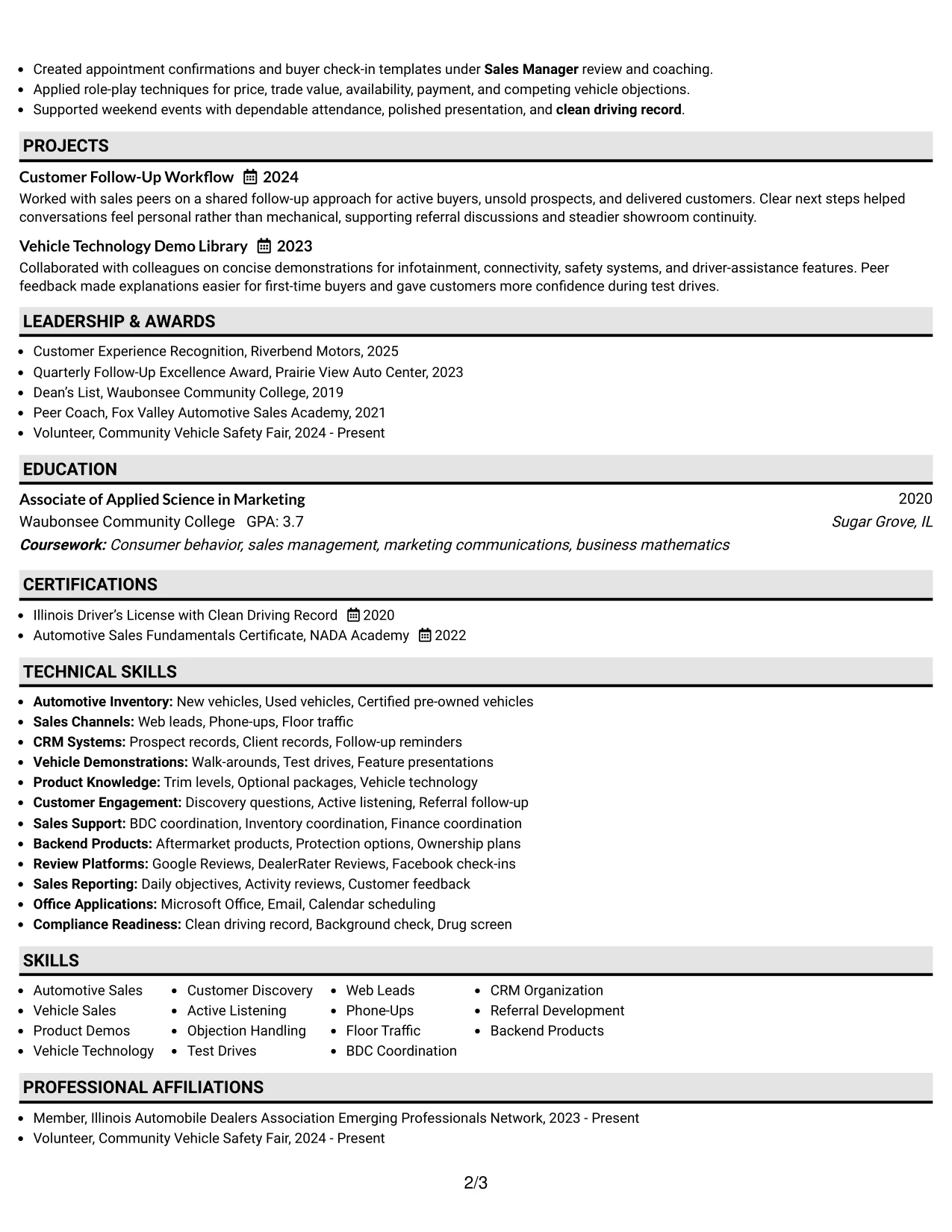 Resume Example Page 2