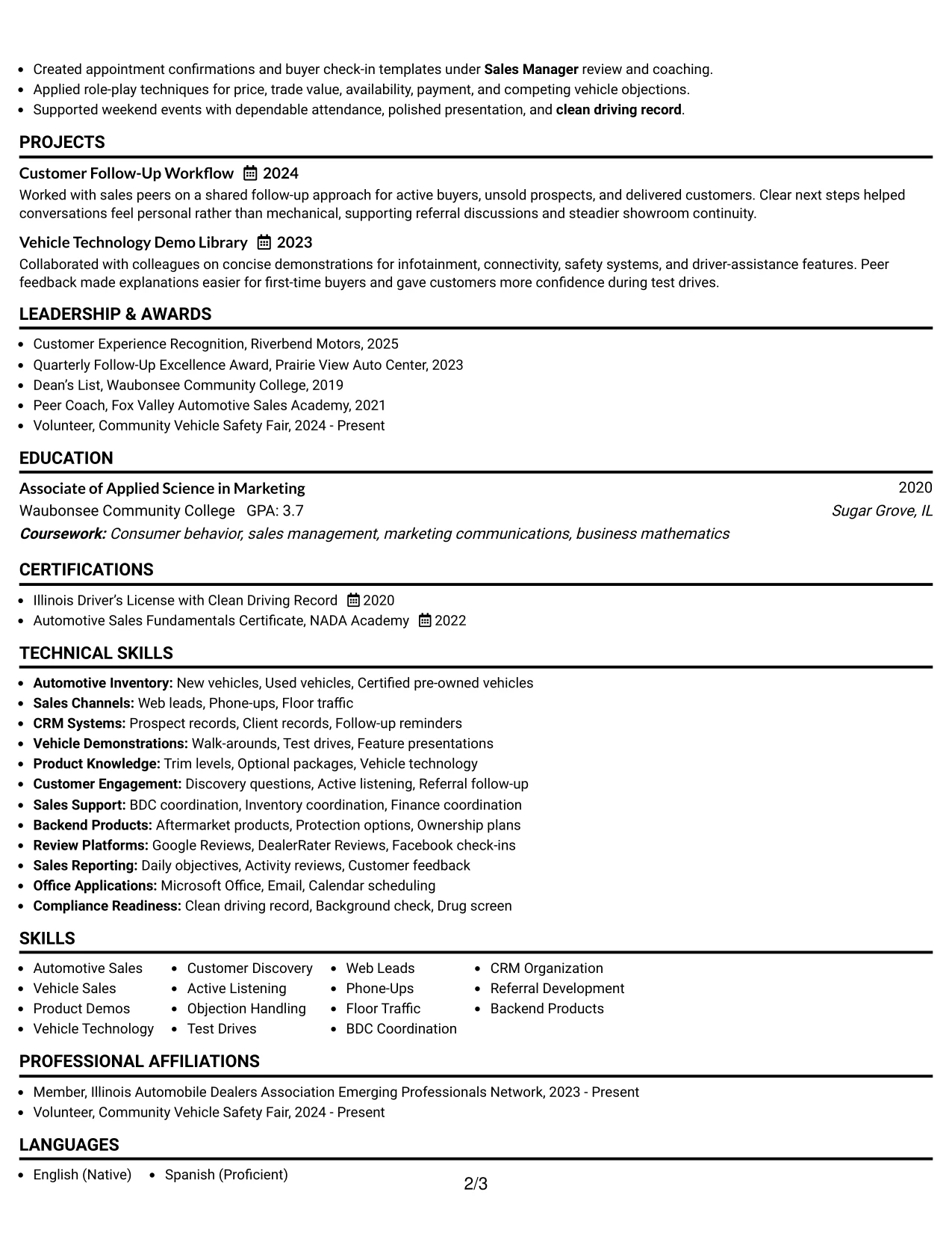 Resume Example Page 2