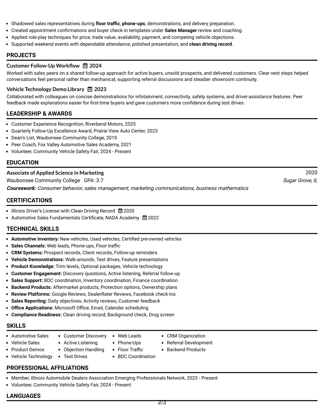 Resume Example Page 2