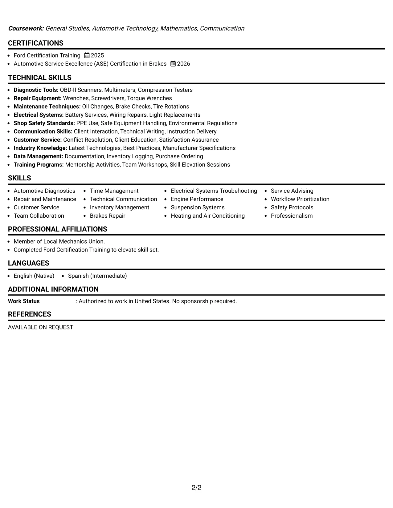 Resume Example Page 2