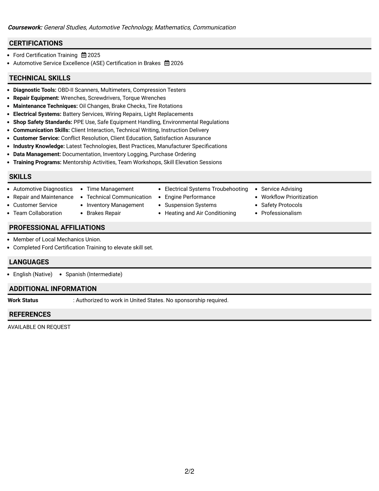 Resume Example Page 2