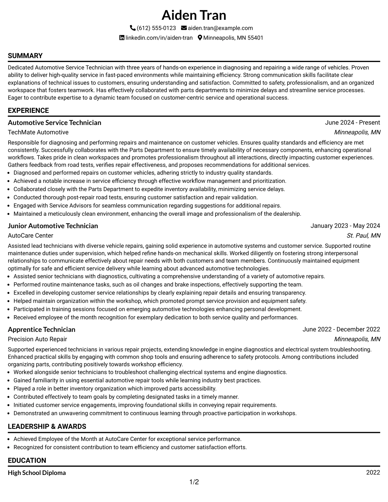 Resume Example Page 1