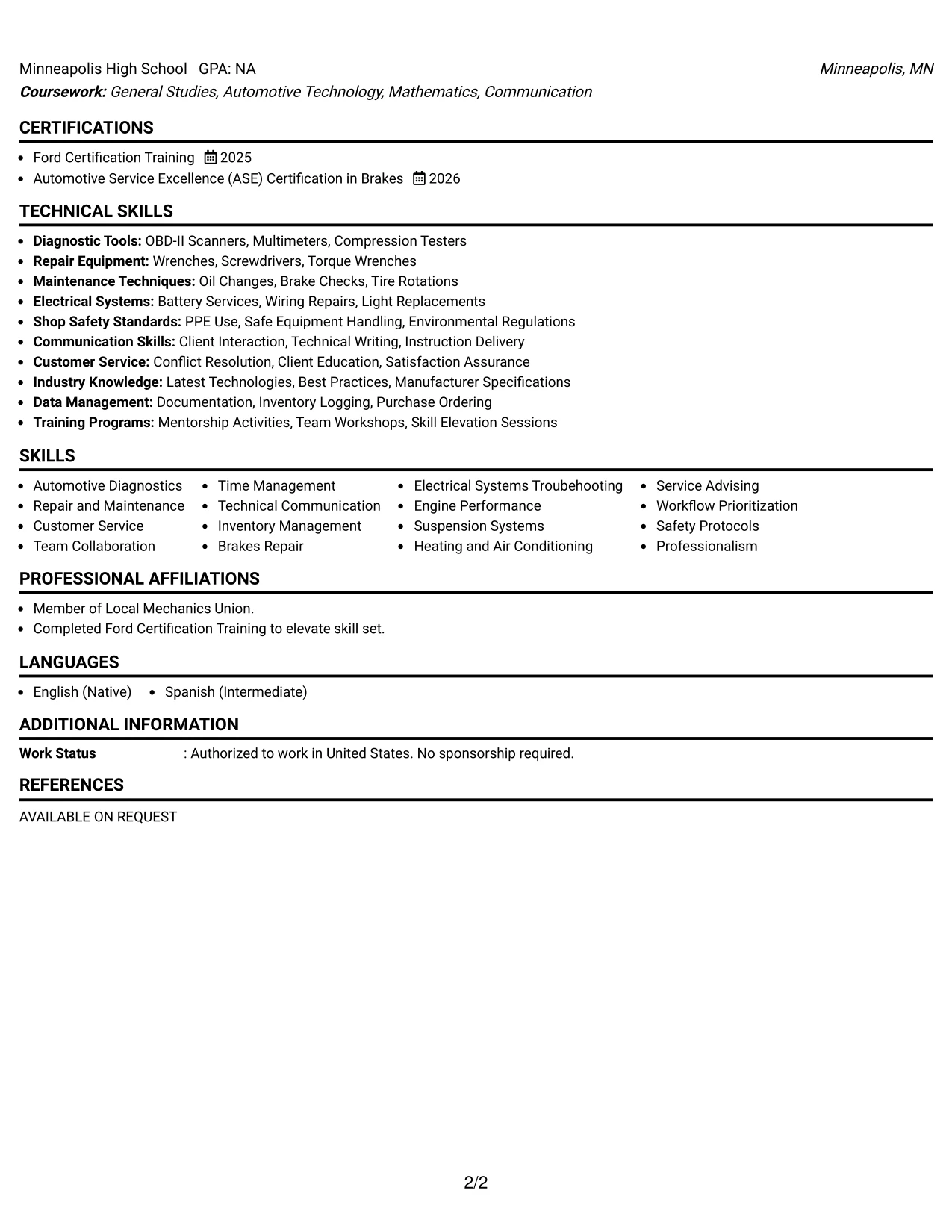 Resume Example Page 2