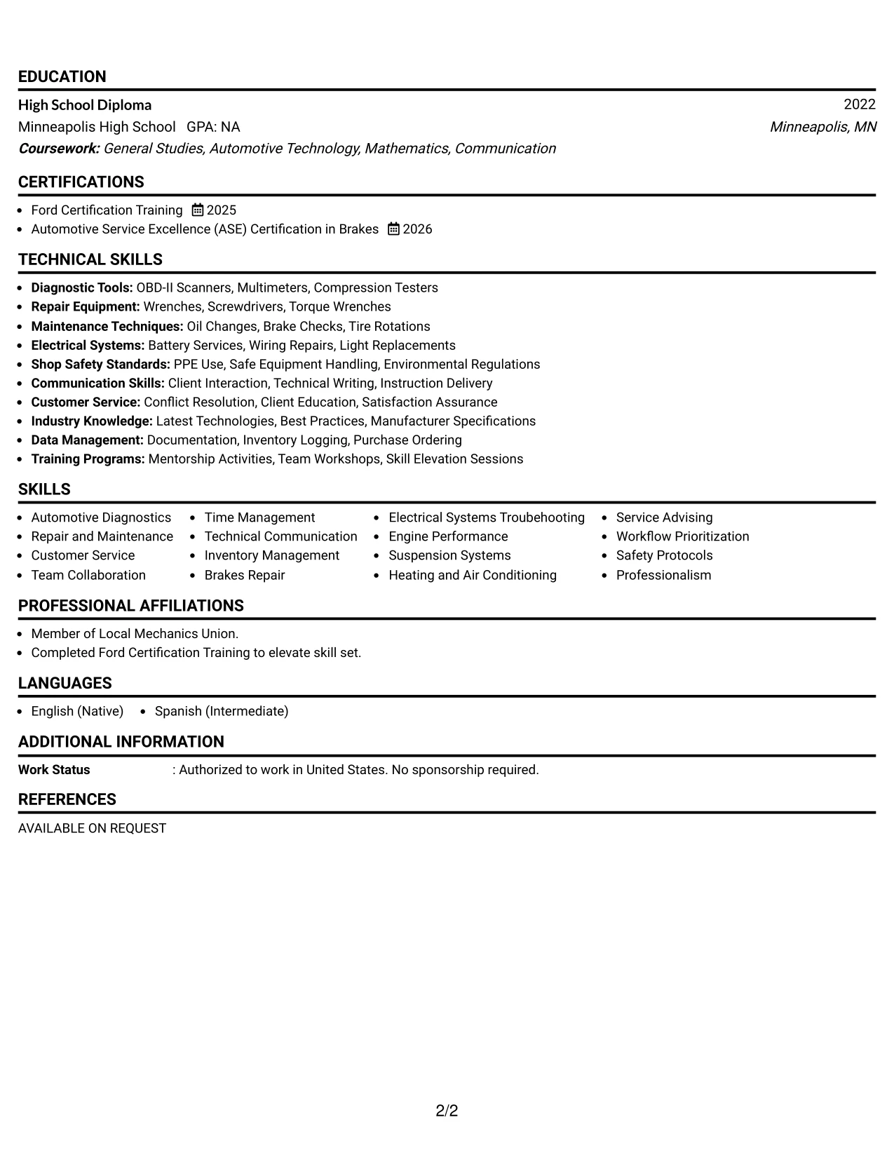 Resume Example Page 2