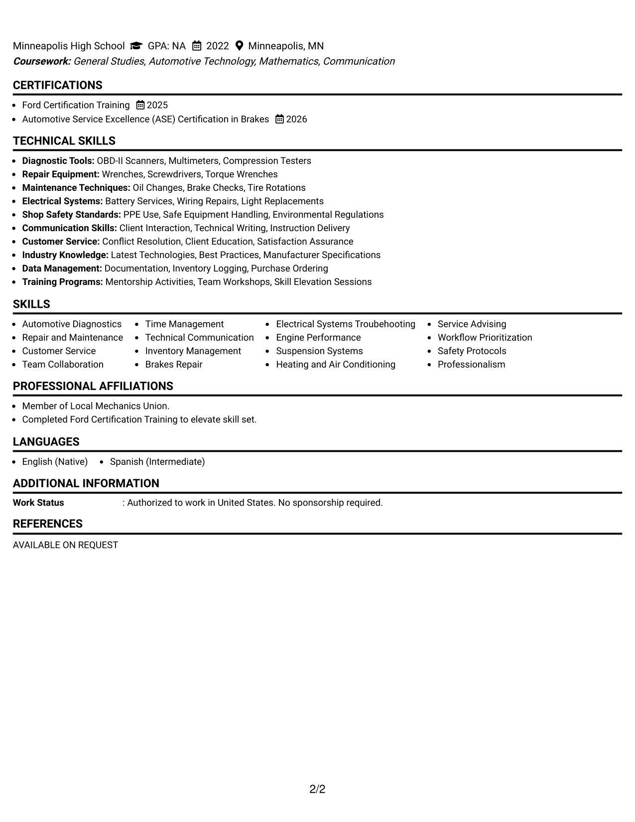 Resume Example Page 2