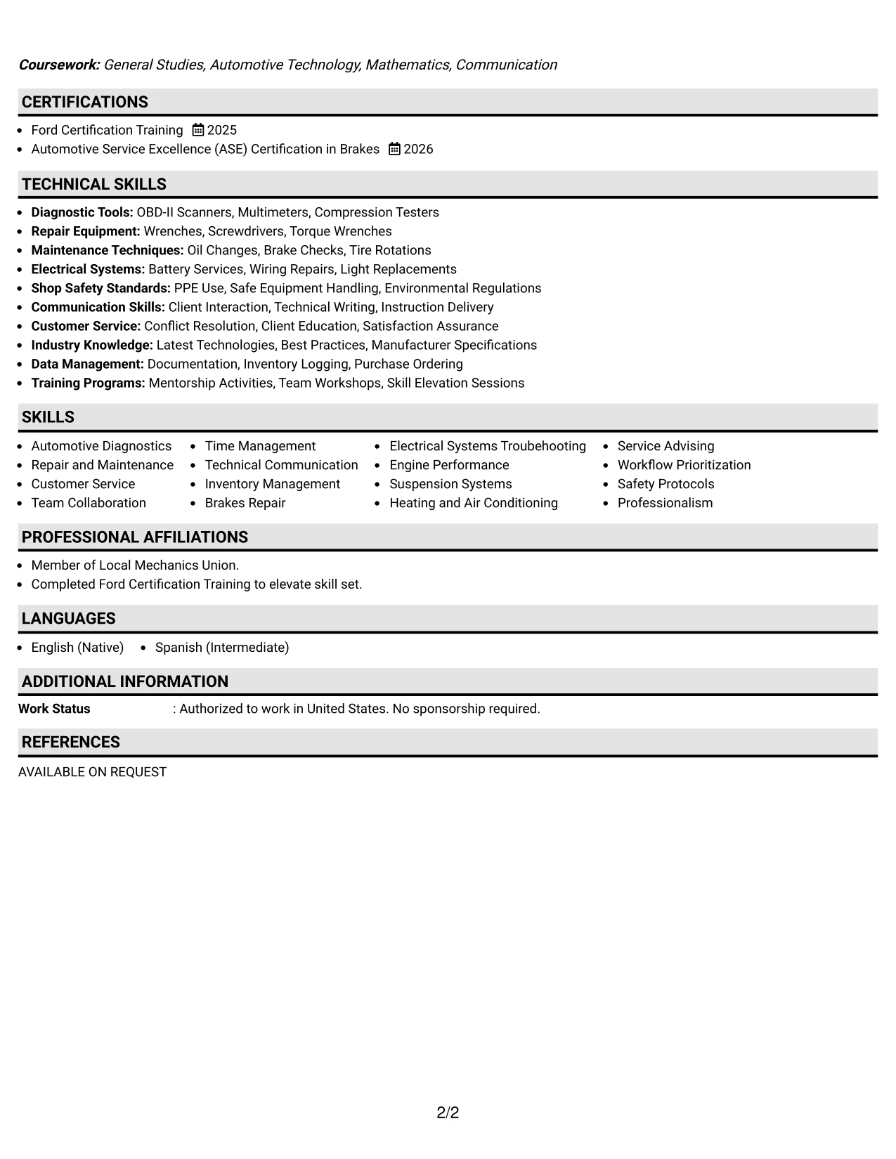 Resume Example Page 2