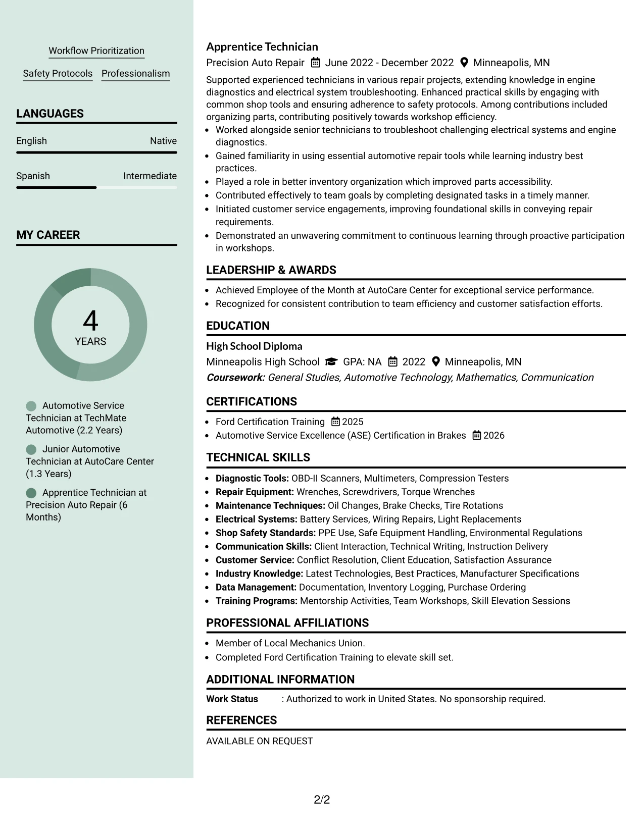 Resume Example Page 2