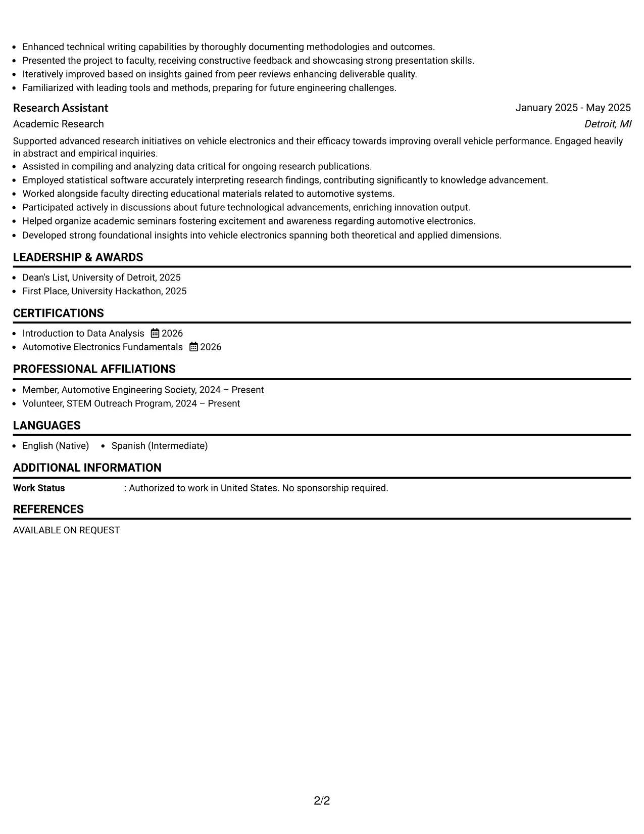 Resume Example Page 2
