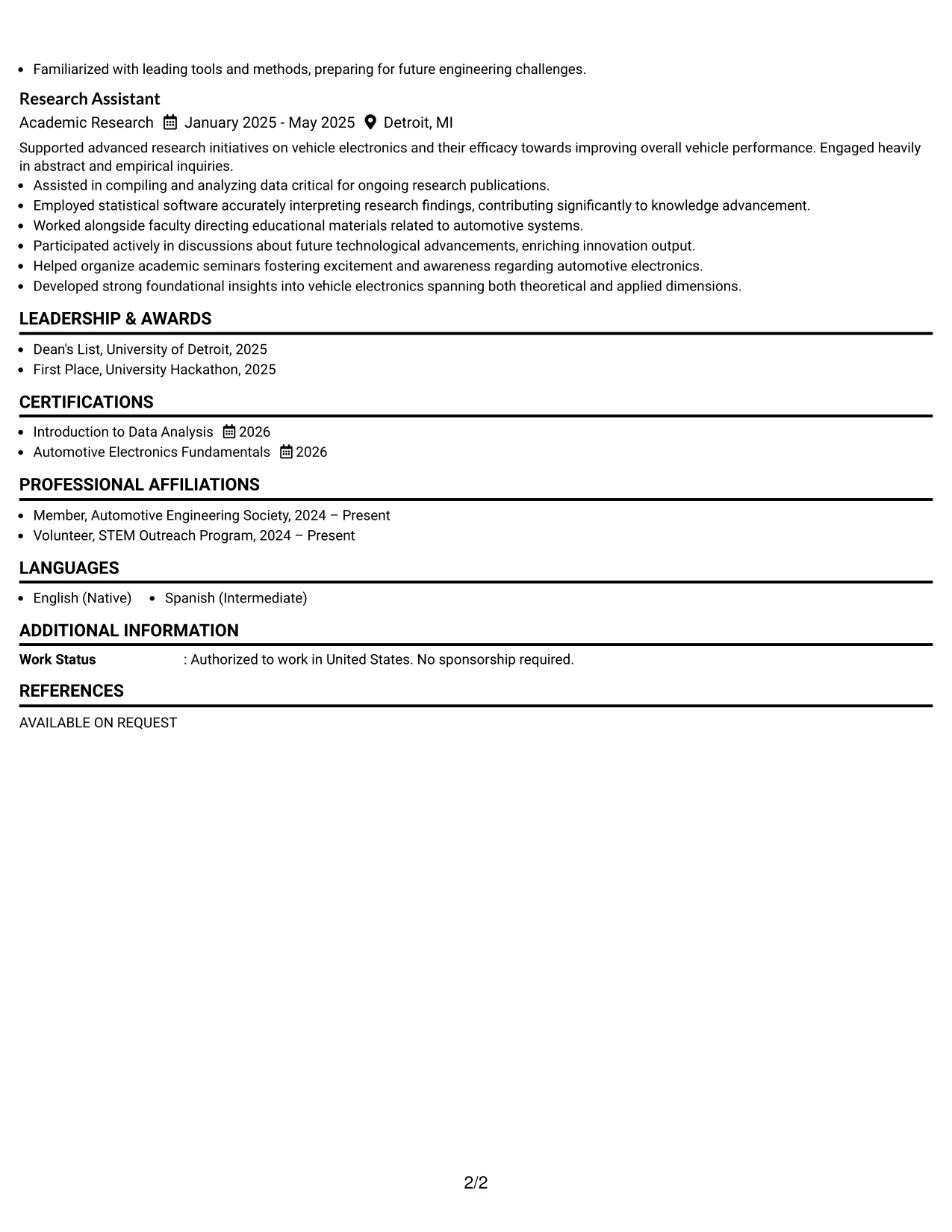 Resume Example Page 2