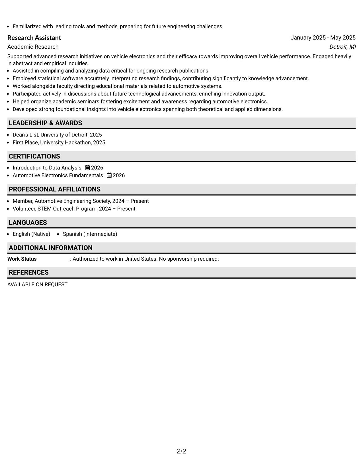 Resume Example Page 2