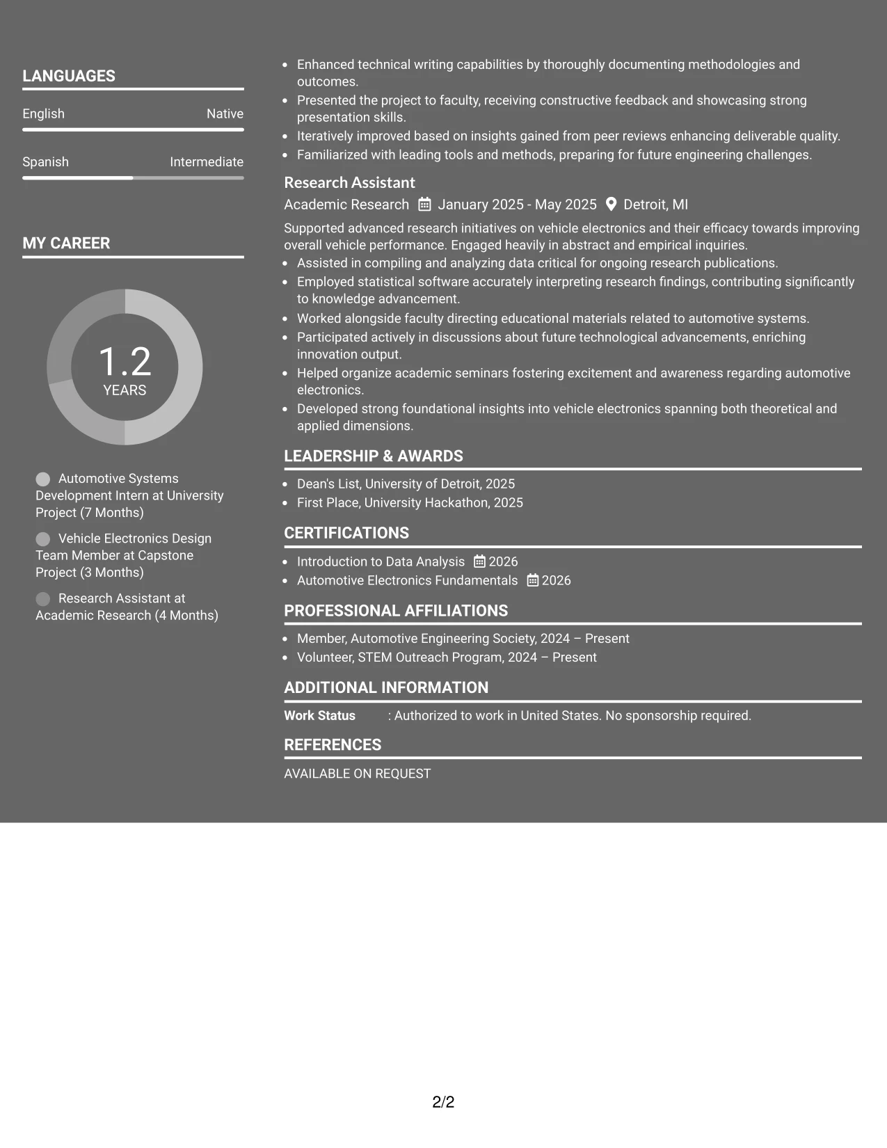 Resume Example Page 2