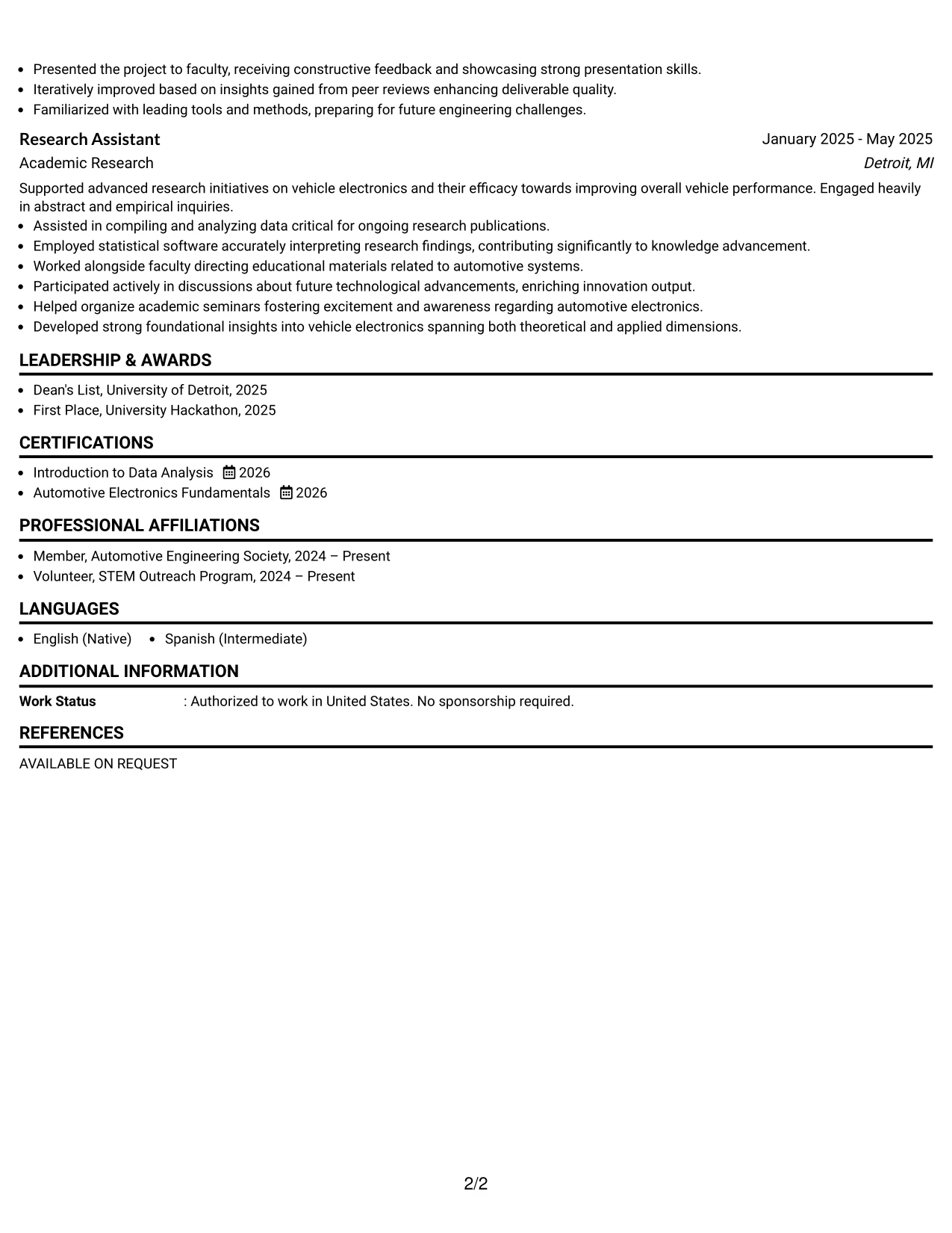 Resume Example Page 2