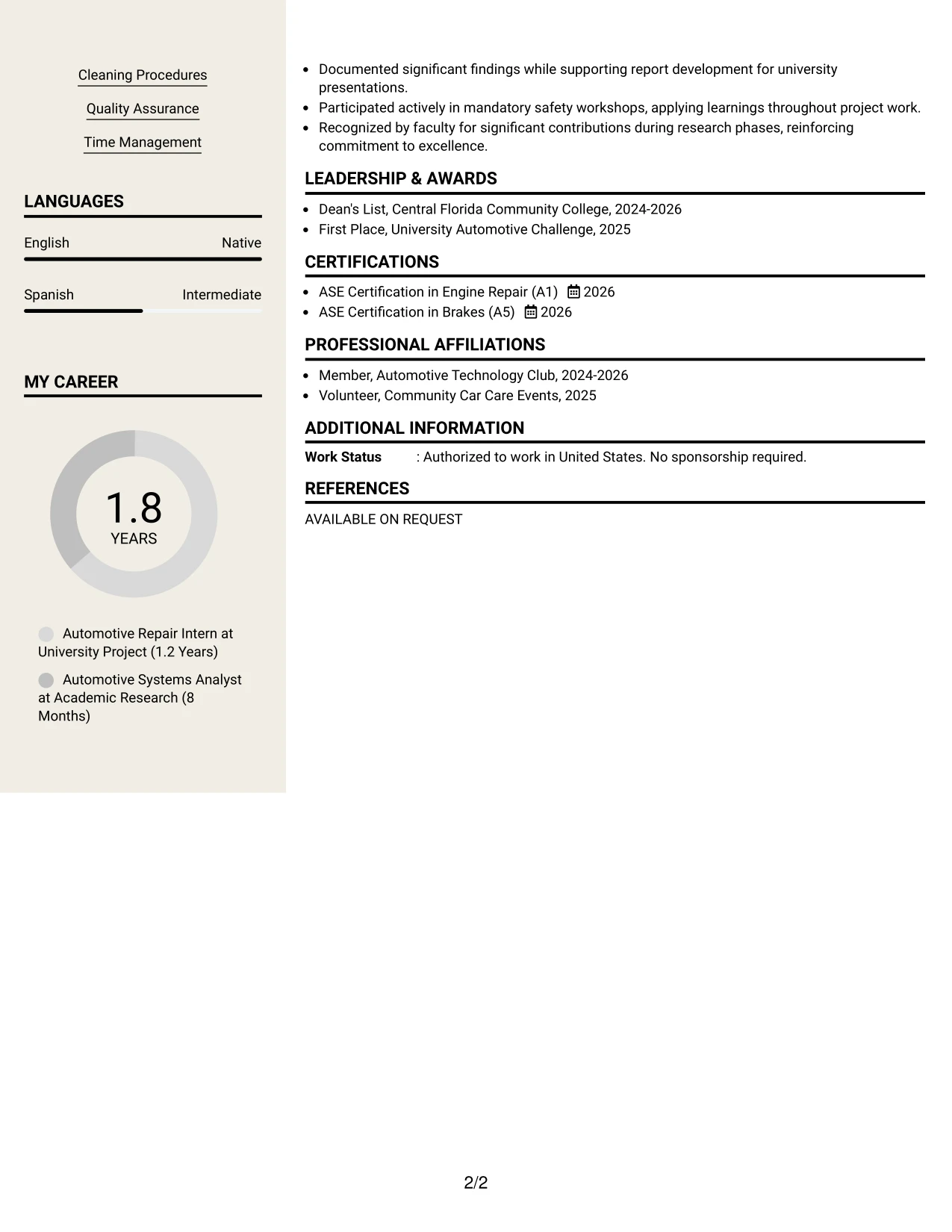 Resume Example Page 2