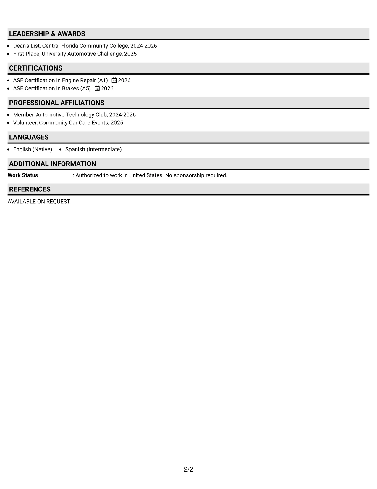 Resume Example Page 2