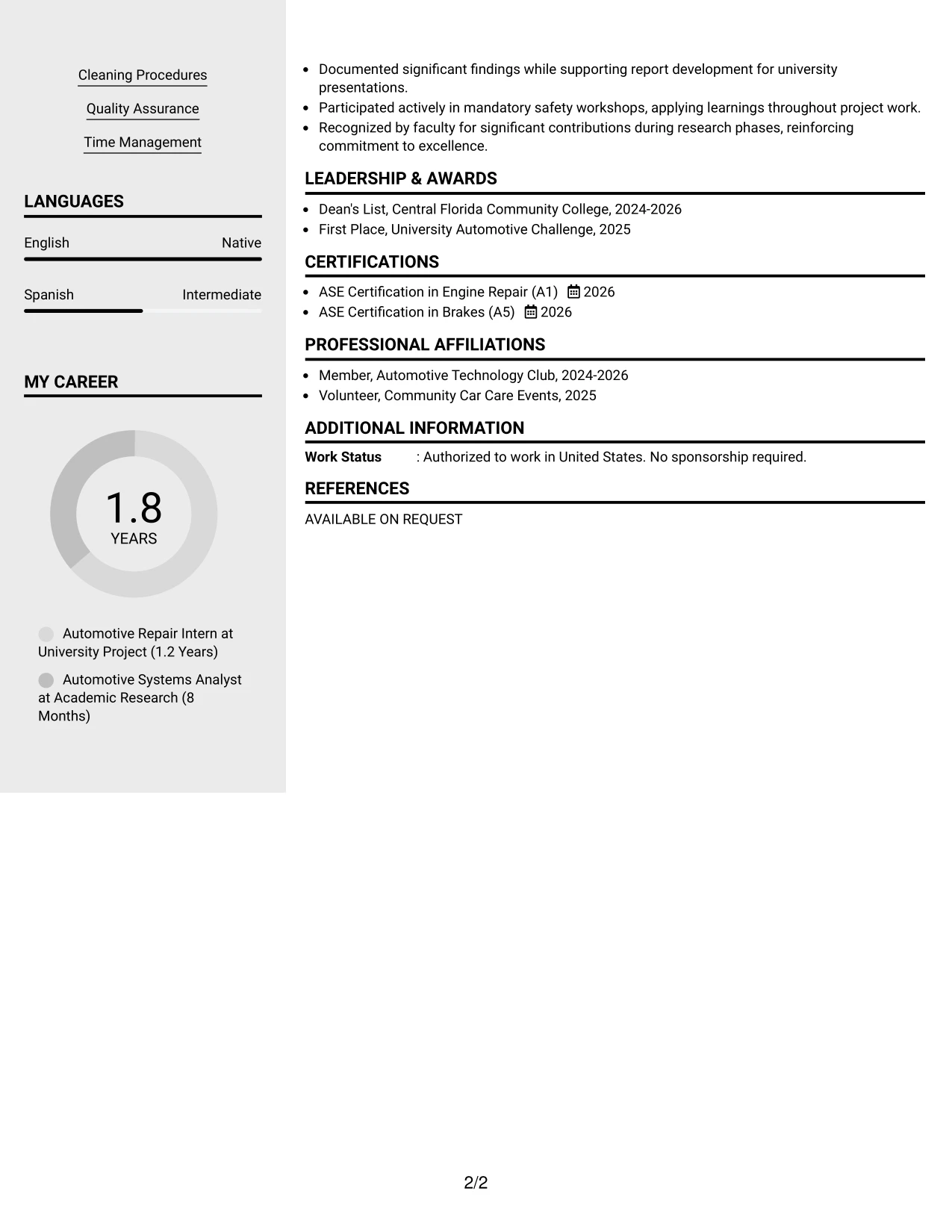 Resume Example Page 2