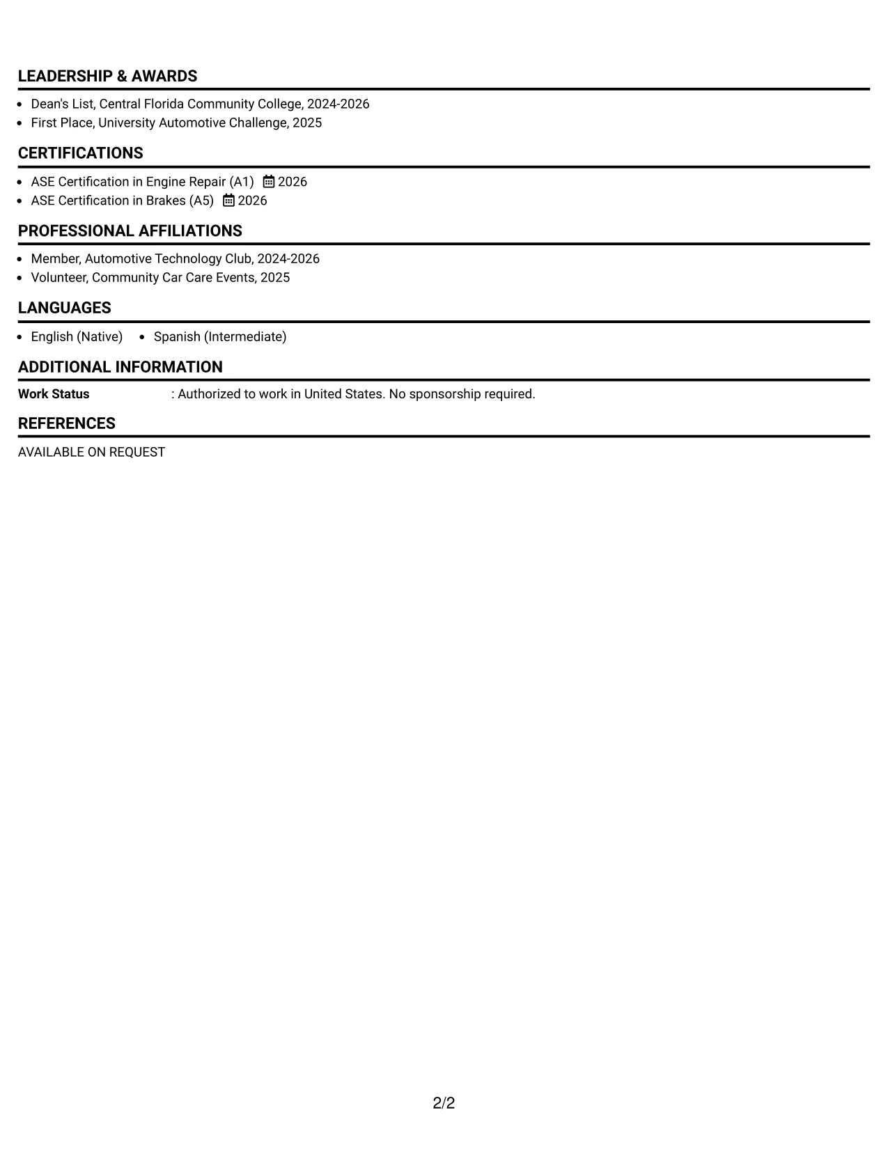 Resume Example Page 2