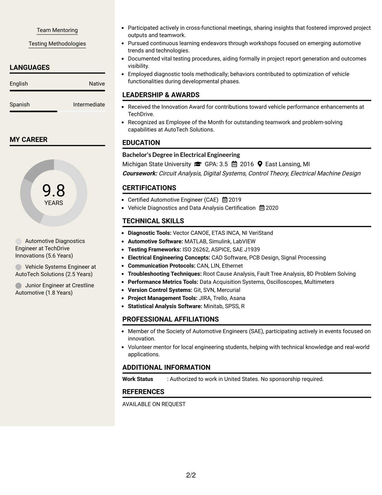 Resume Example Page 2