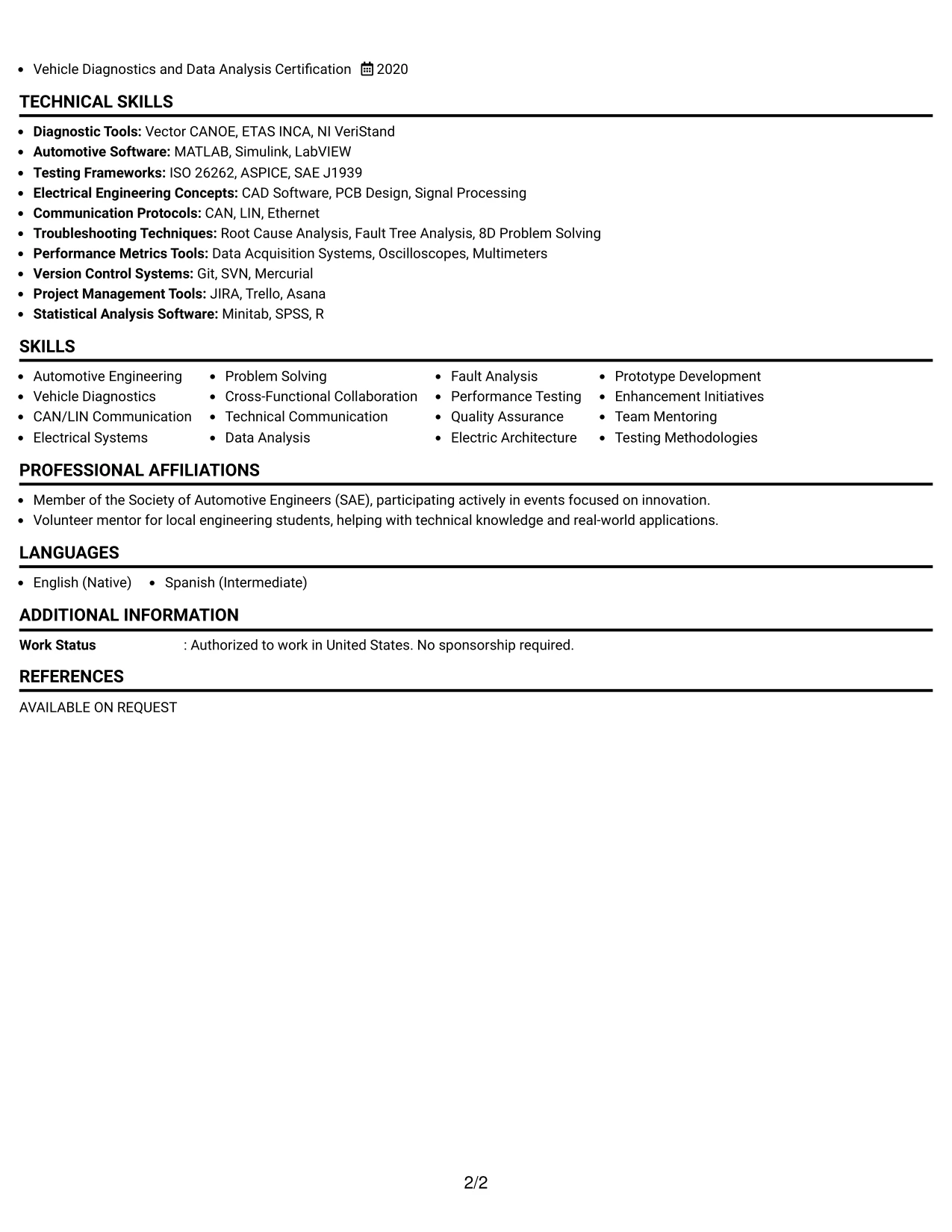 Resume Example Page 2