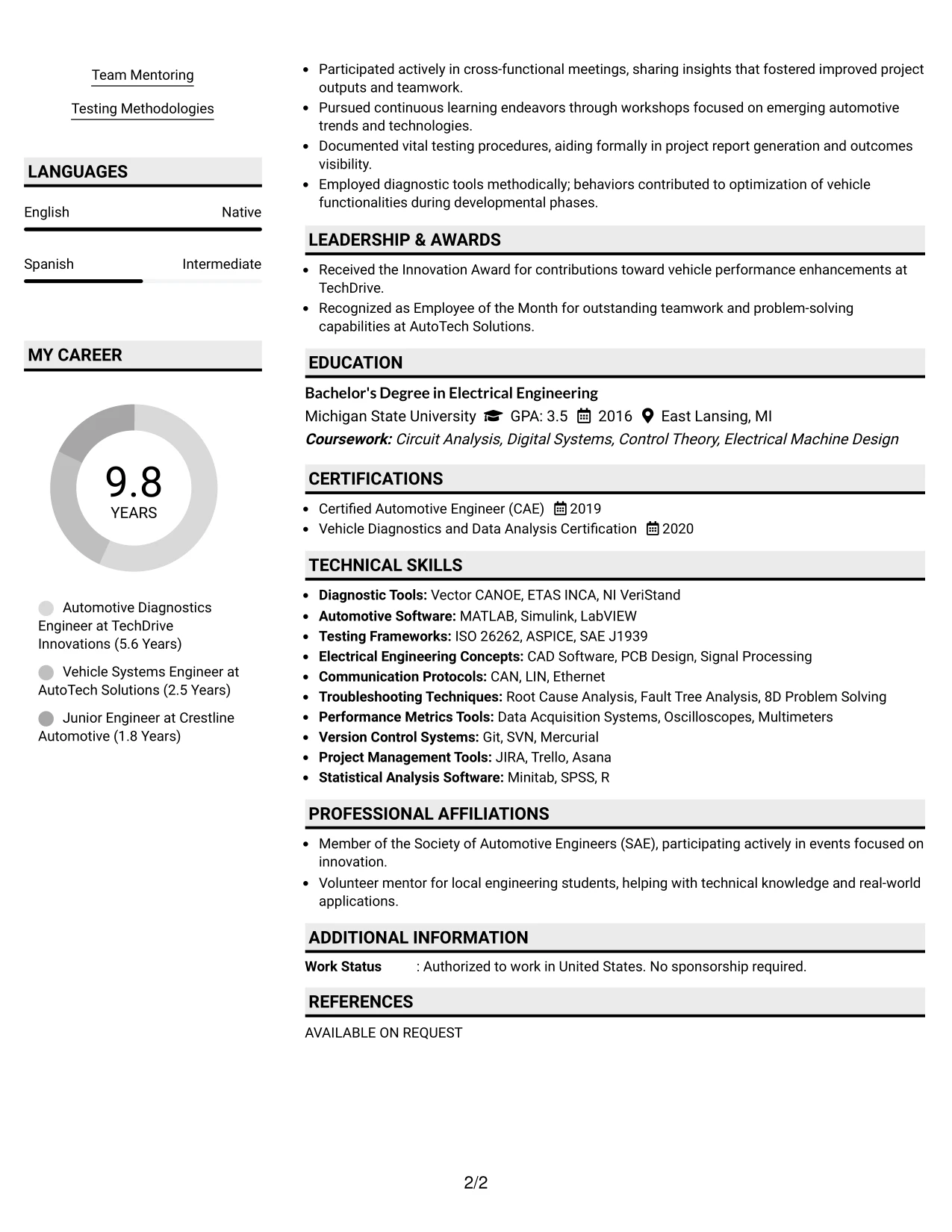 Resume Example Page 2