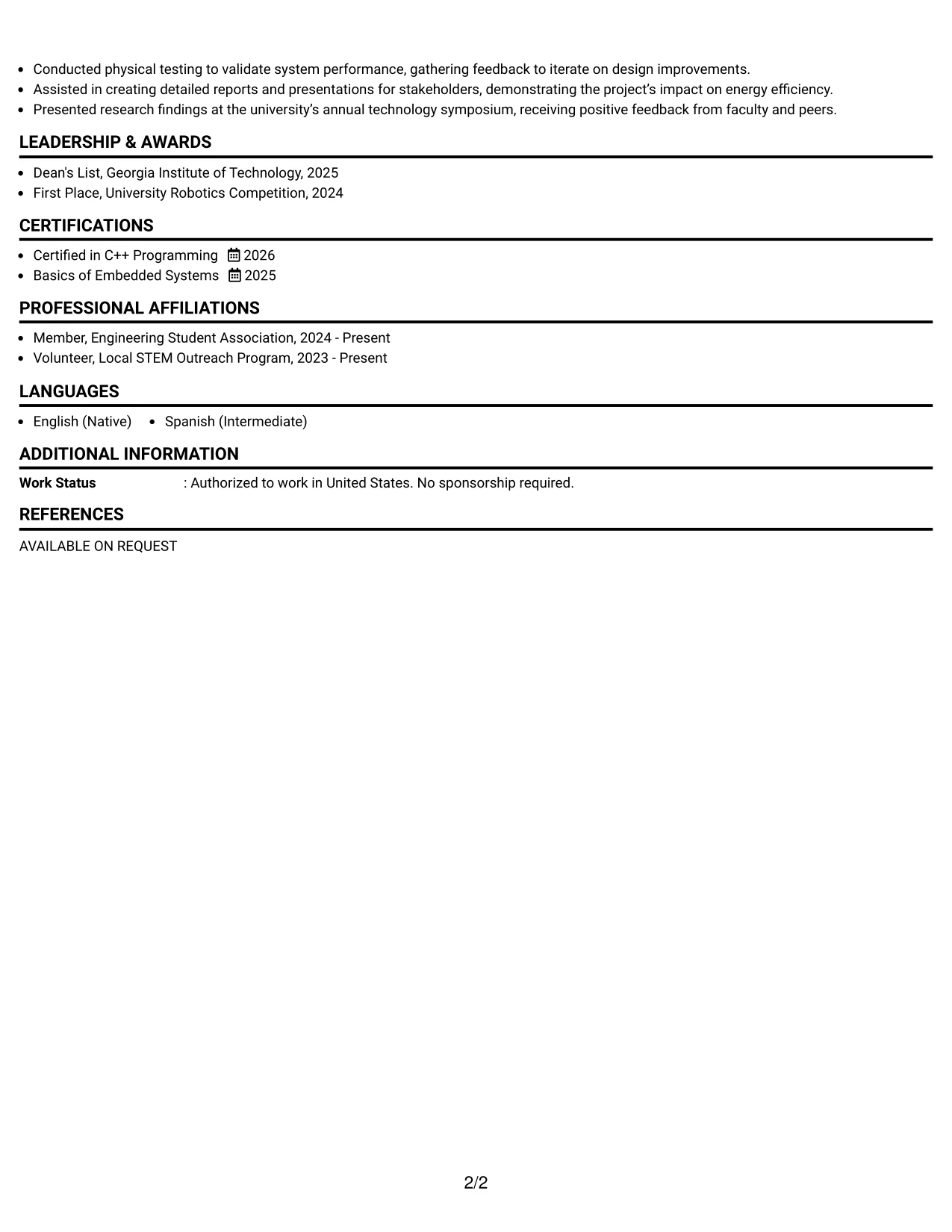 Resume Example Page 2
