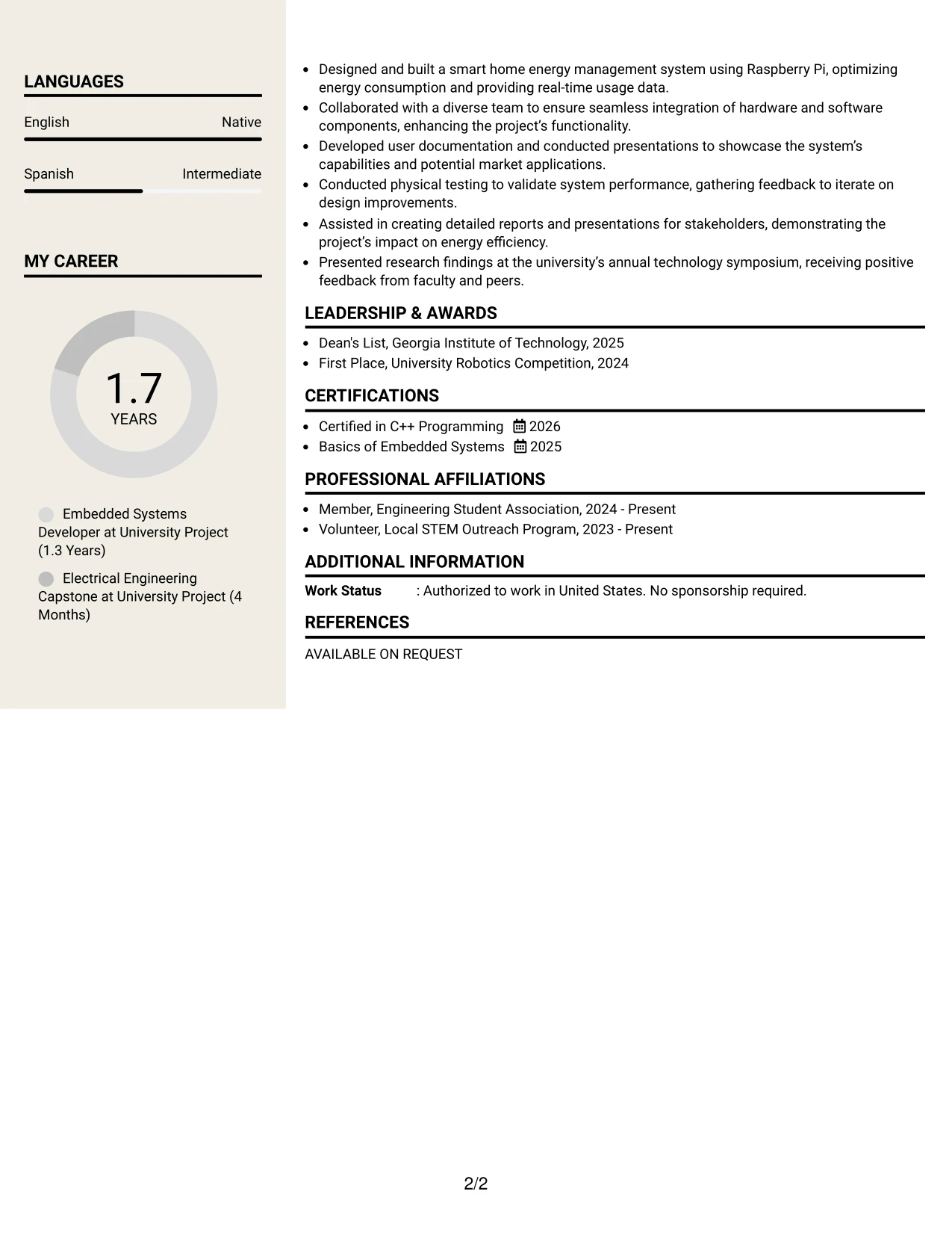 Resume Example Page 2