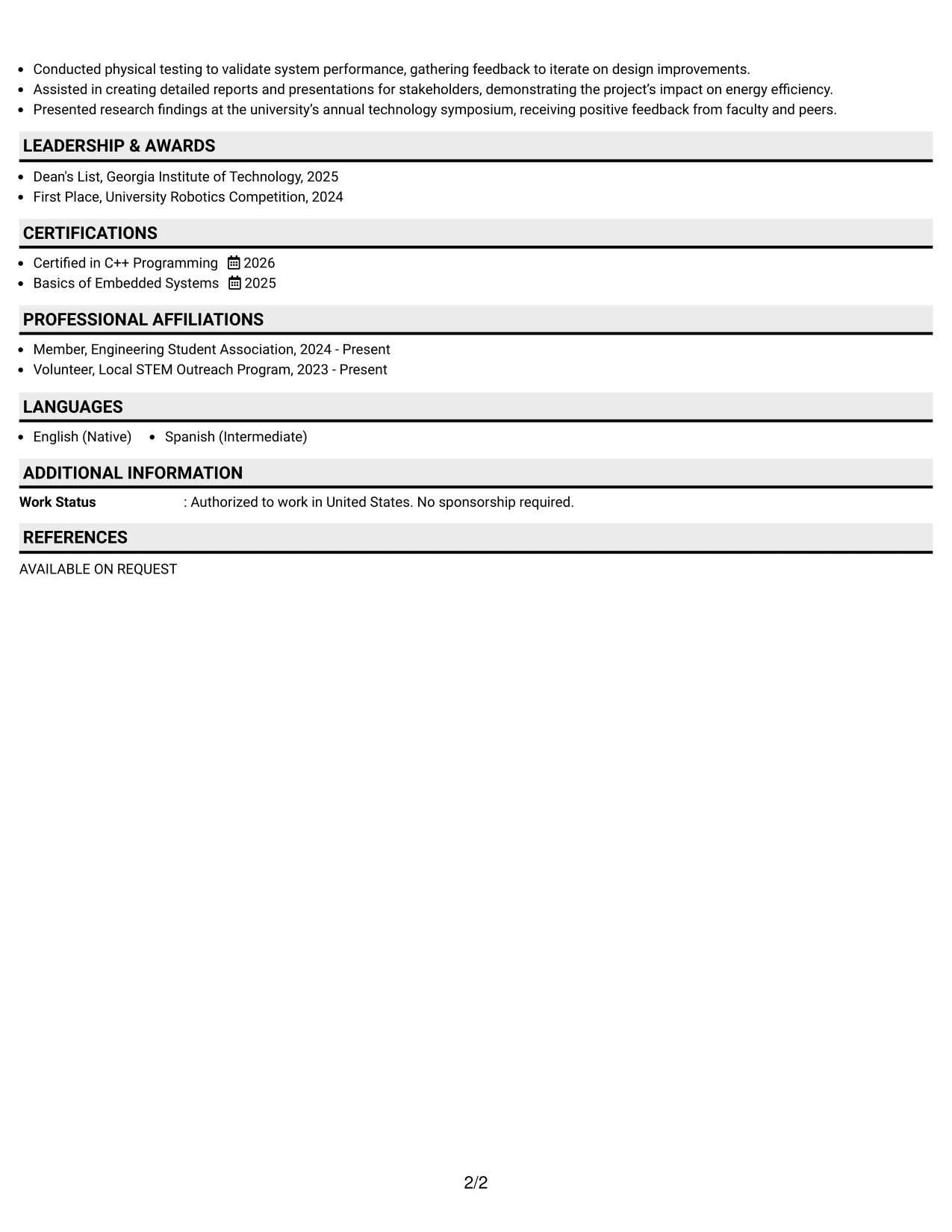 Resume Example Page 2