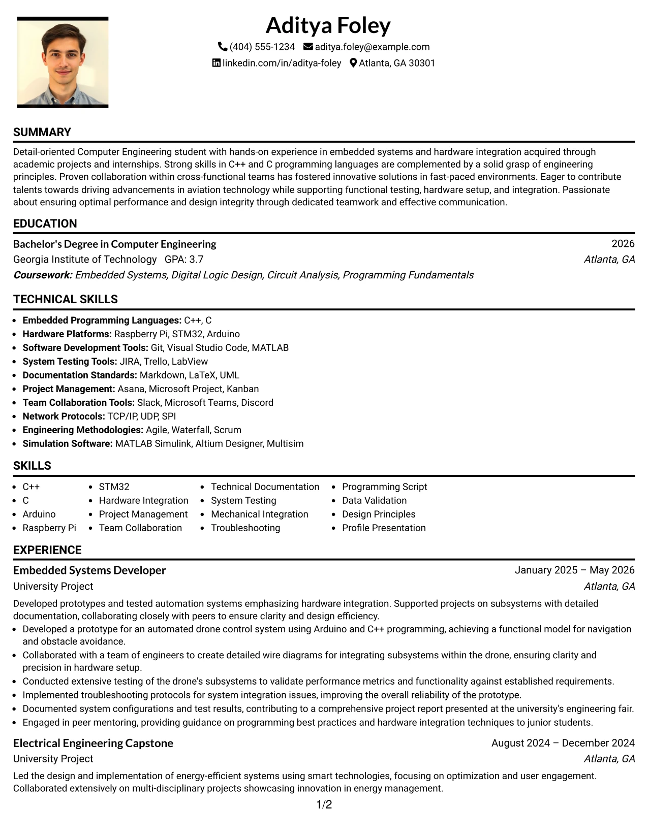 Resume Example Page 1